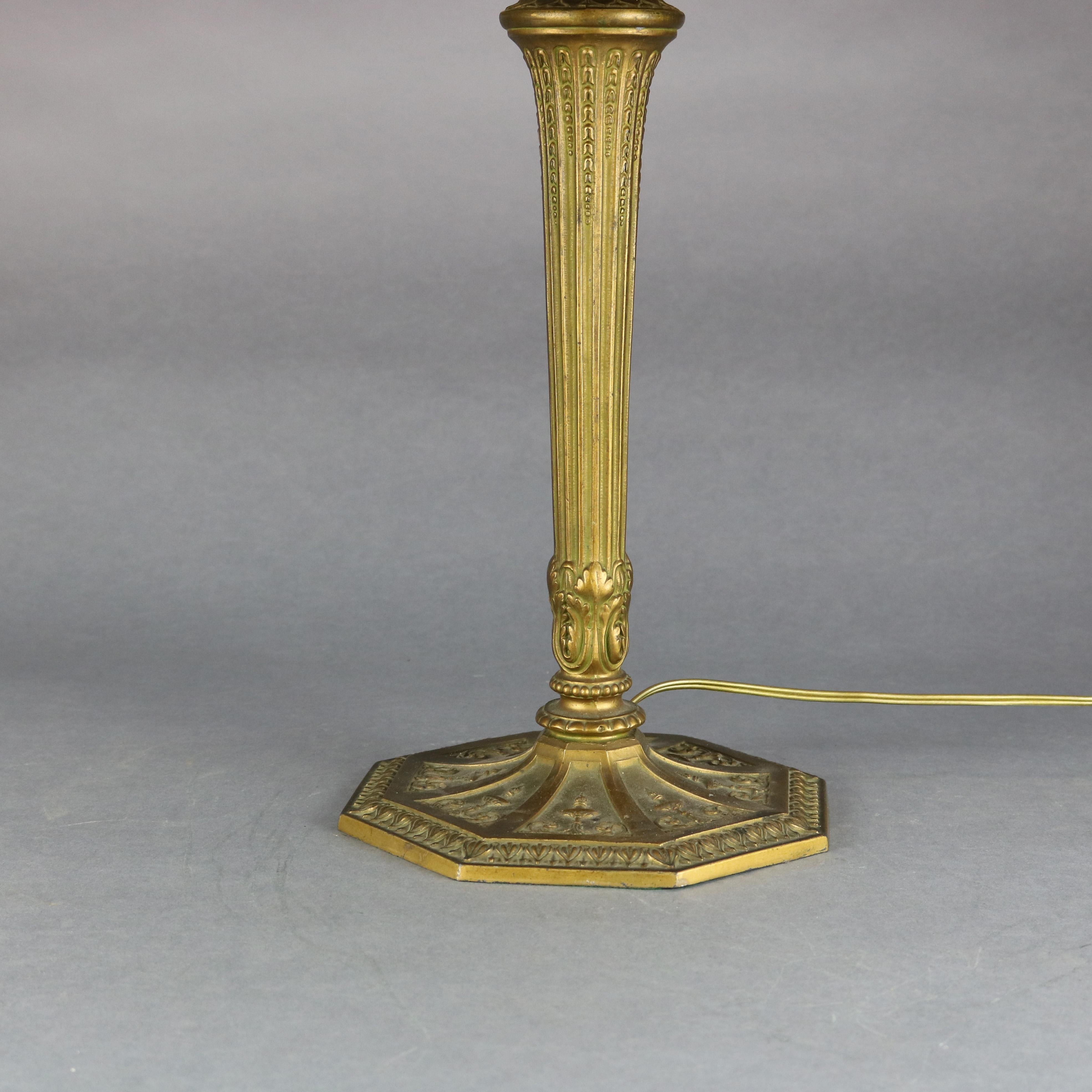 Antique Arts & Crafts Bradley & Hubbard School Filigree Slag Glass Lamp, c1910 1