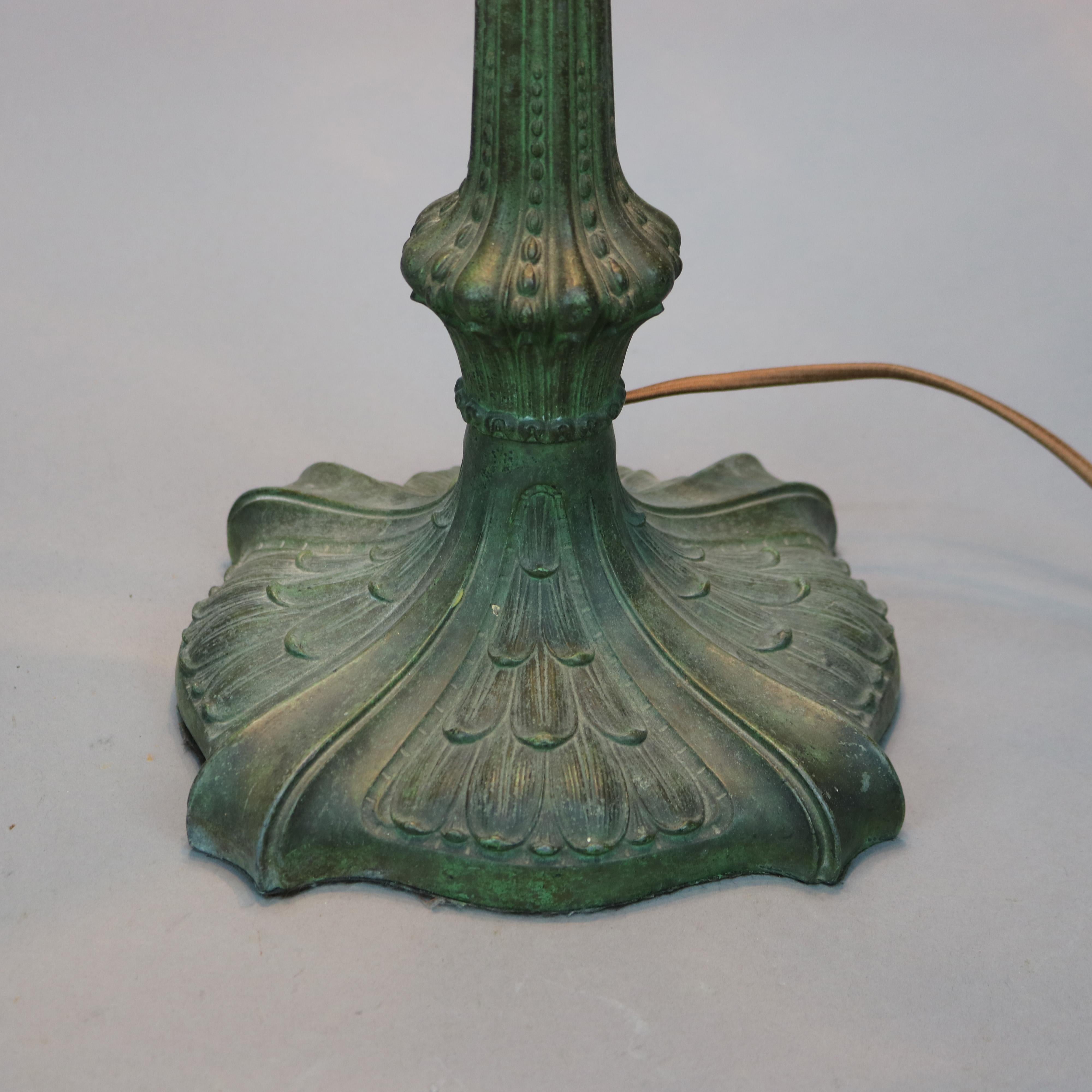 Antique Arts & Crafts Bradley & Hubbard School Pagoda Slag Glass Lamp c1920 7