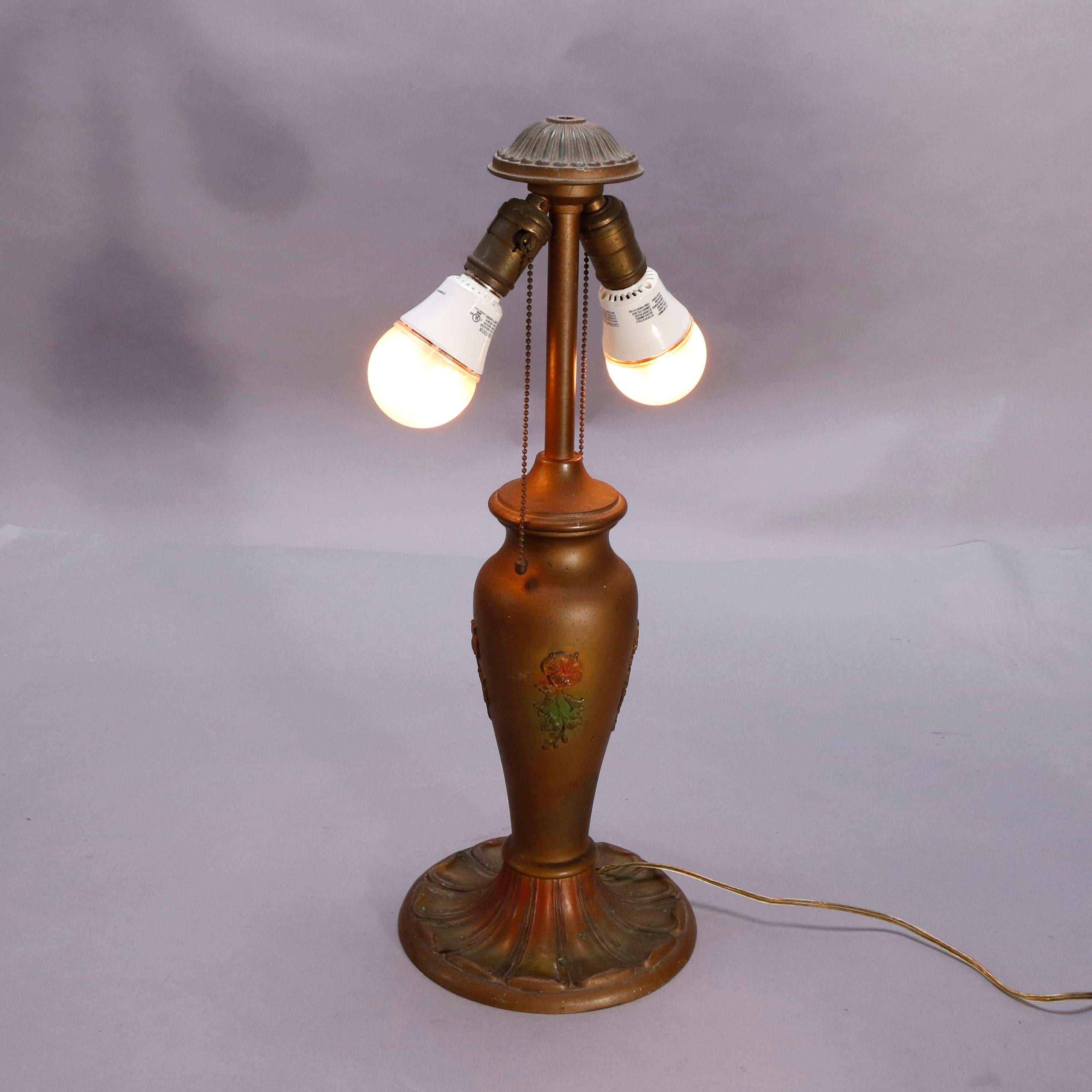 American Arts & Crafts Bradley & Hubbard School Polychrome Slag Glass Lamp, circa 1920