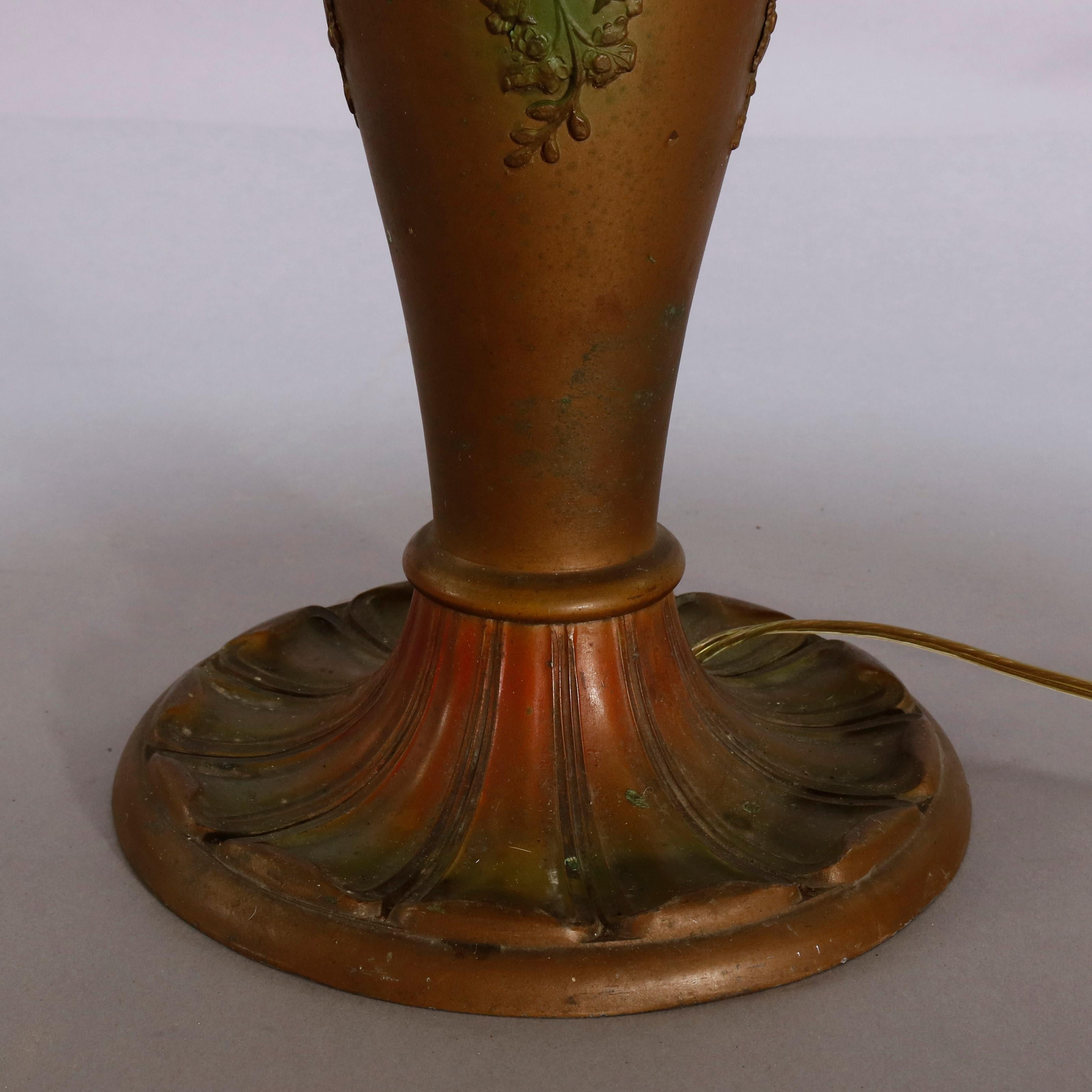 Arts & Crafts Bradley & Hubbard School Polychrome Slag Glass Lamp, circa 1920 In Good Condition In Big Flats, NY