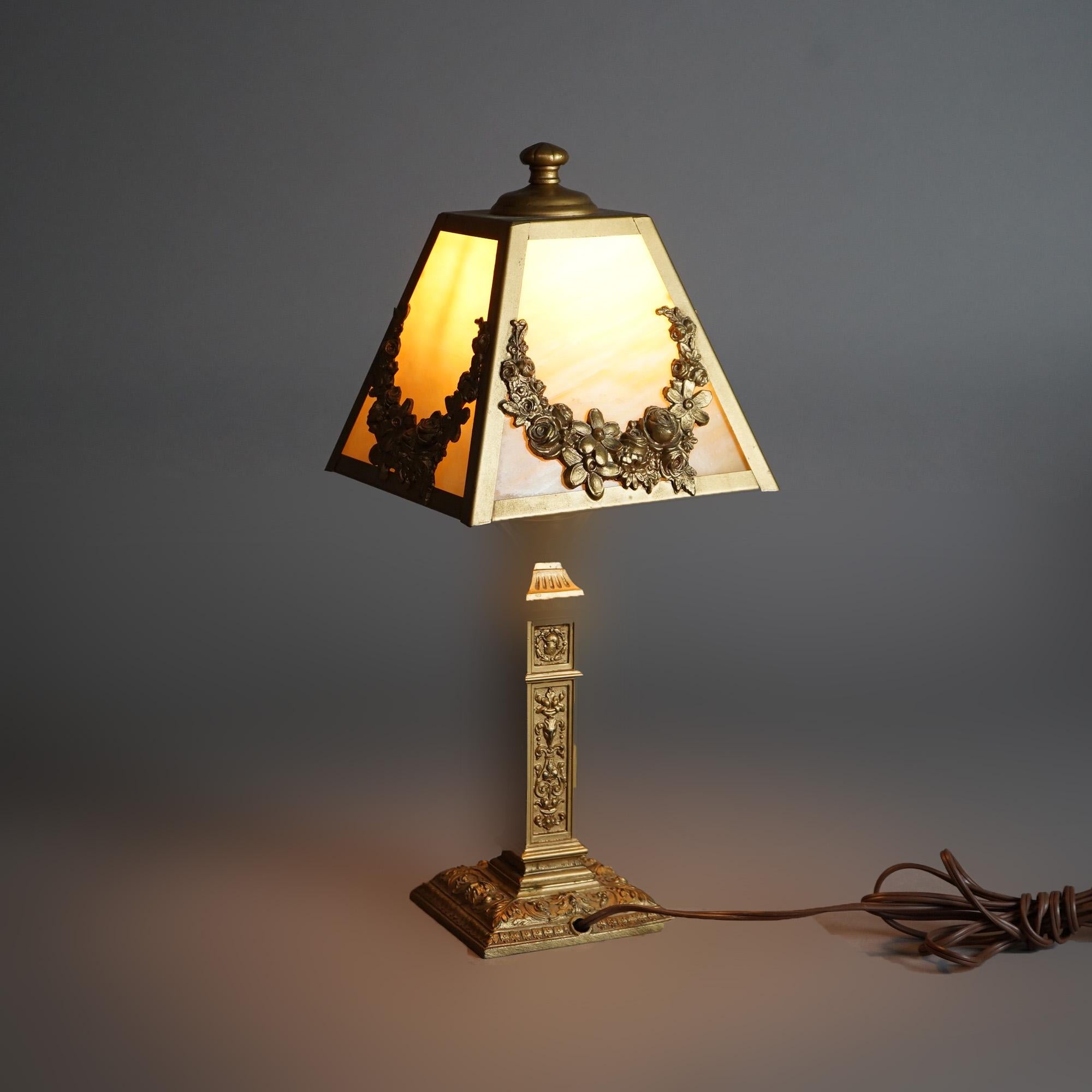 Américain Ancienne lampe de boudoir Bradley & Hubbard School Arts & Crafts 