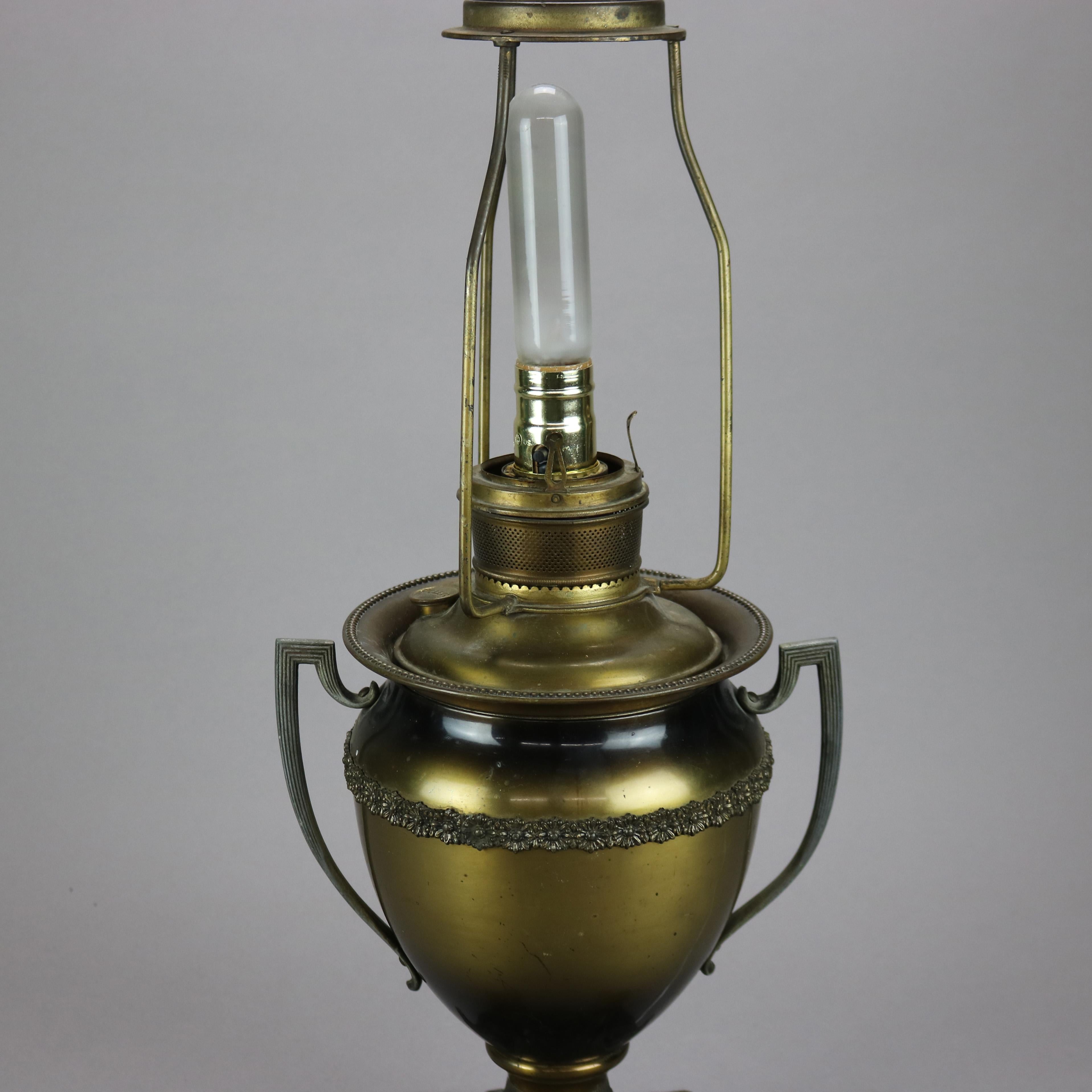 Antique Arts & Crafts Bradley & Hubbard School Slag Glass Lamp, c1910 6