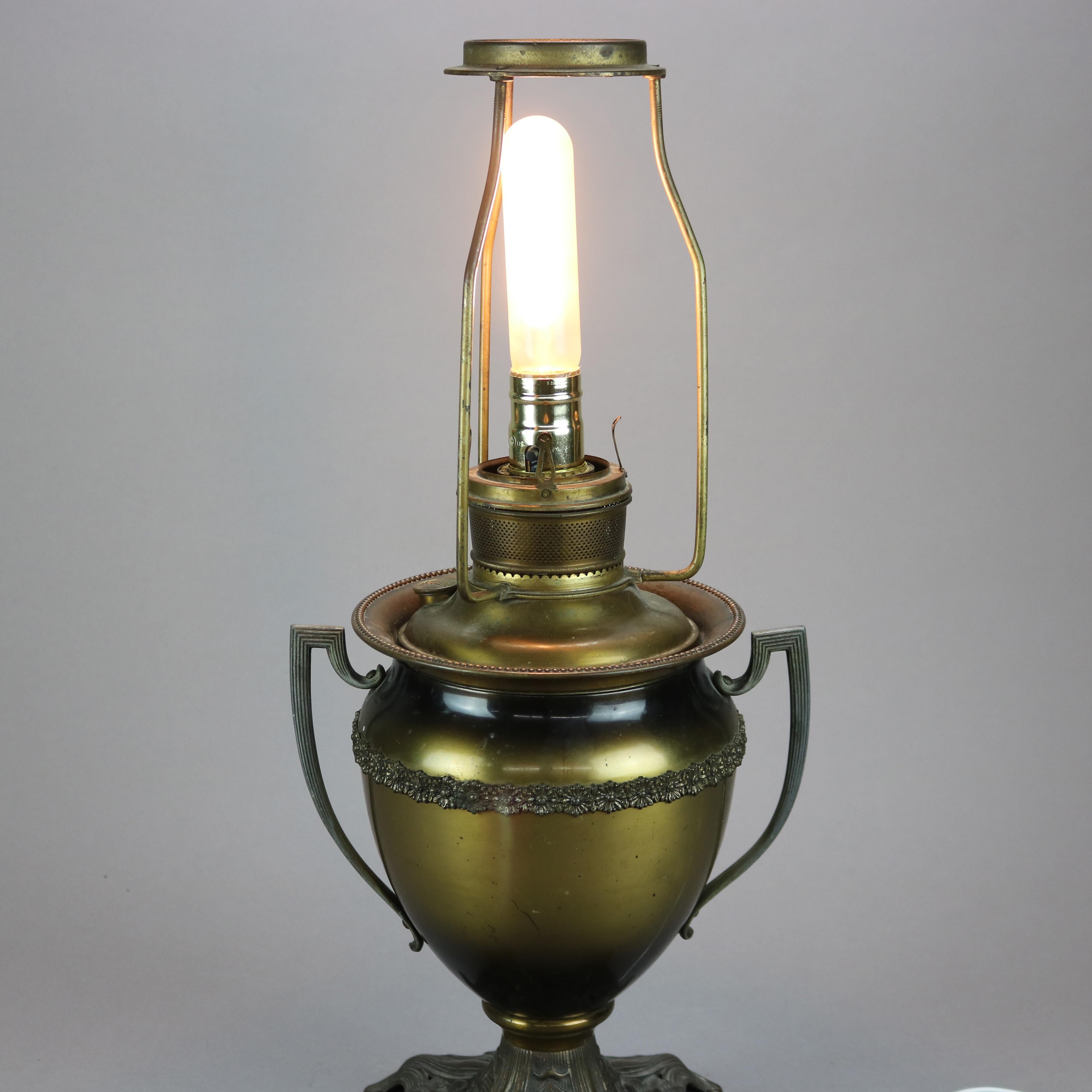 Antique Arts & Crafts Bradley & Hubbard School Slag Glass Lamp, c1910 7