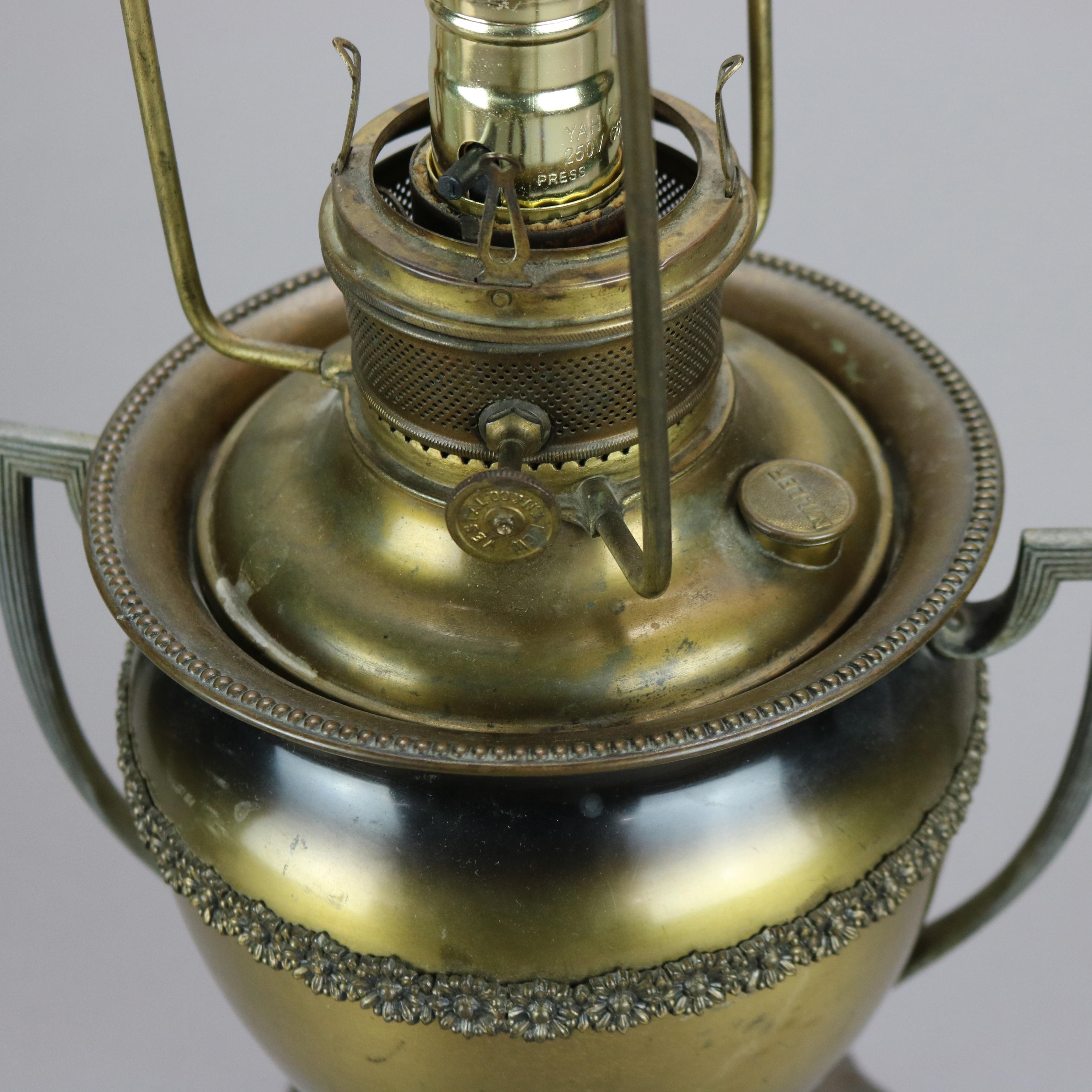 Antique Arts & Crafts Bradley & Hubbard School Slag Glass Lamp, c1910 8
