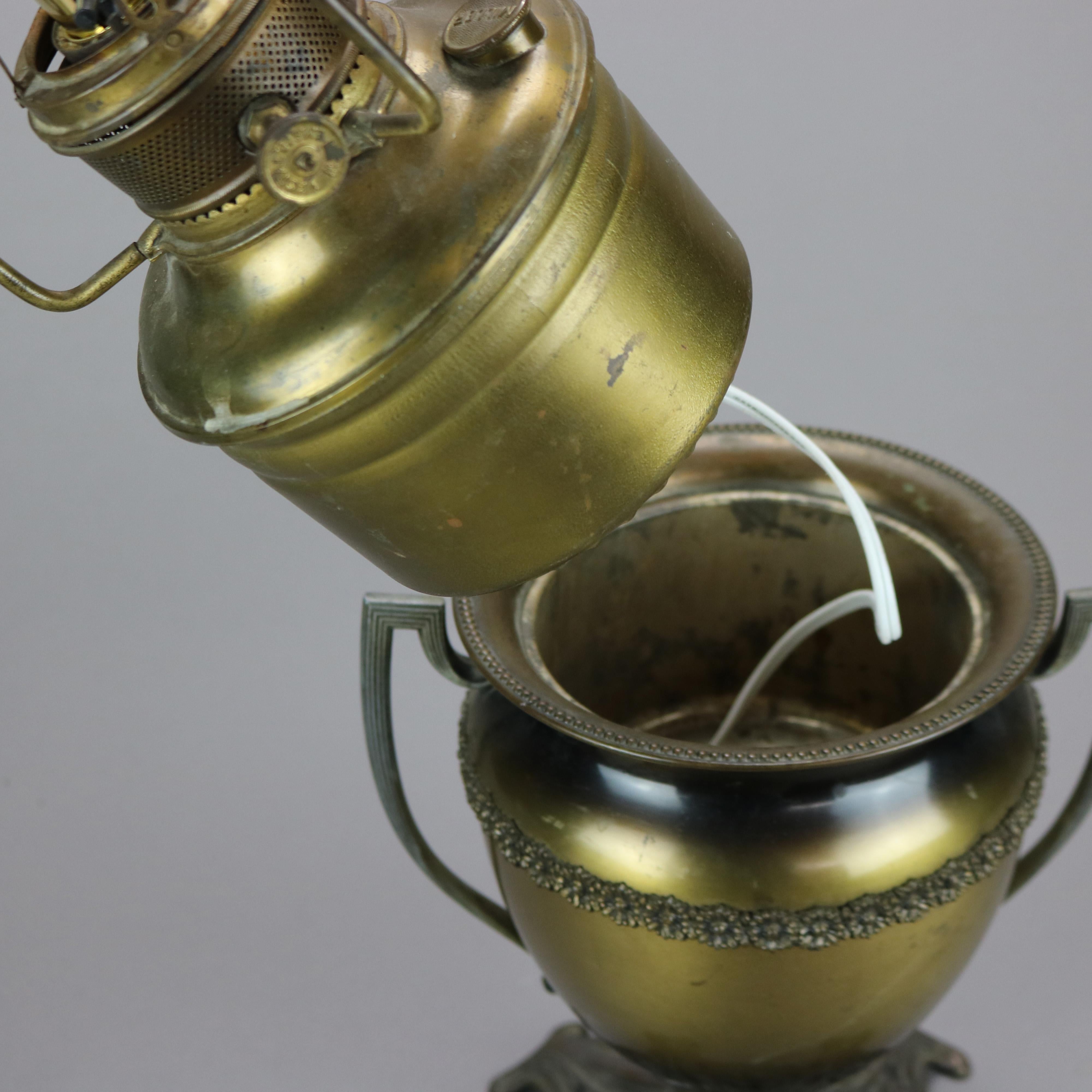 Antique Arts & Crafts Bradley & Hubbard School Slag Glass Lamp, c1910 9
