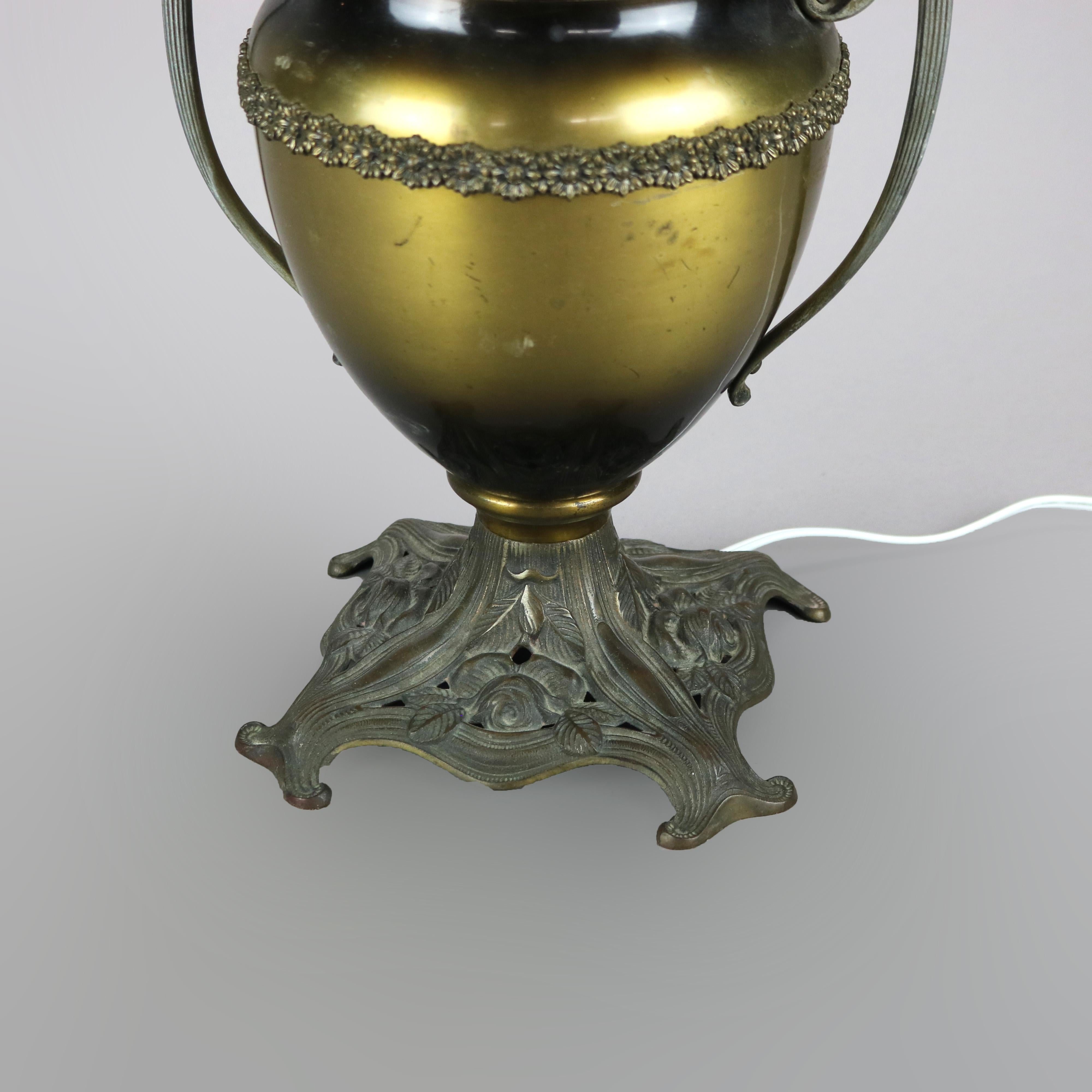 Antique Arts & Crafts Bradley & Hubbard School Slag Glass Lamp, c1910 10