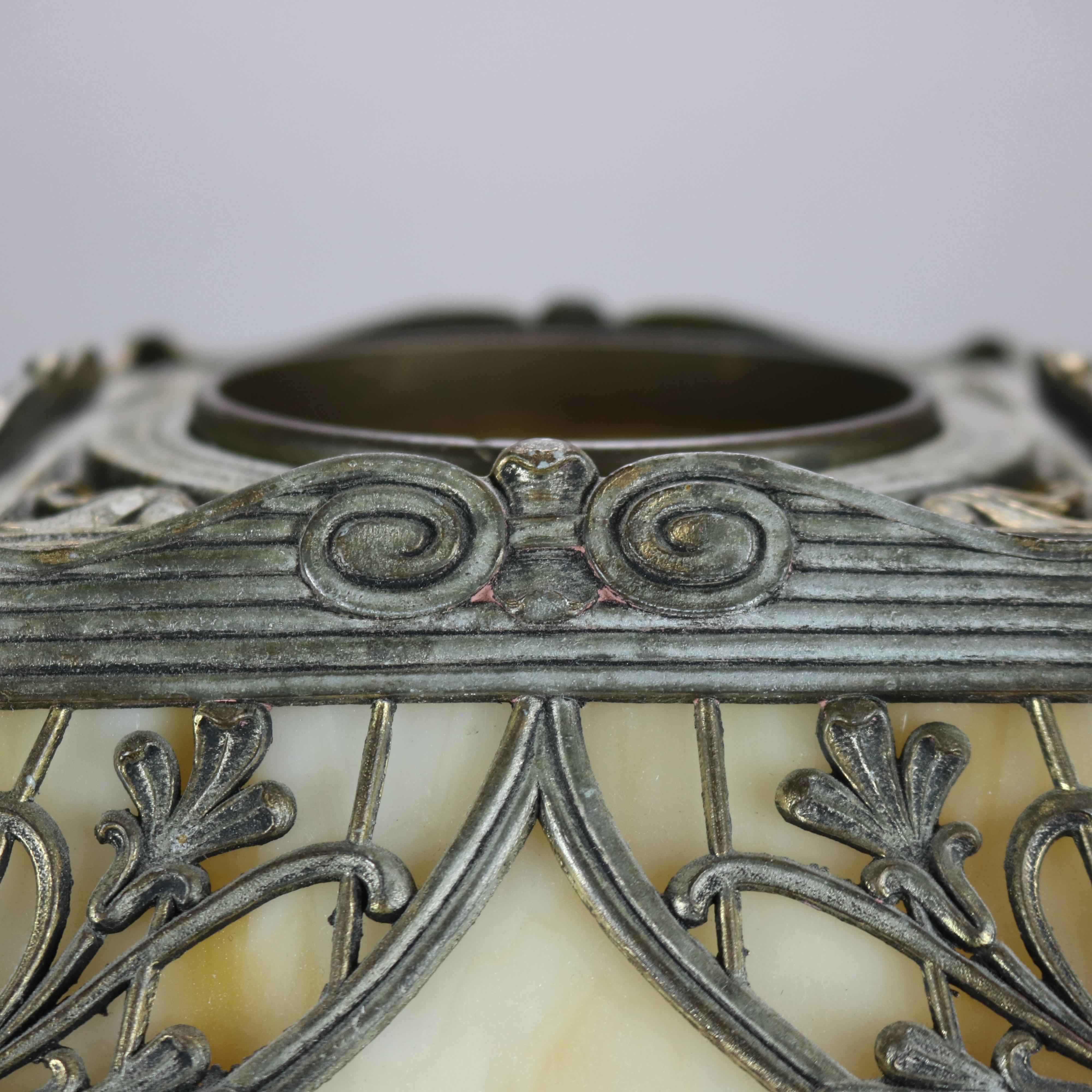 Antique Arts & Crafts Bradley & Hubbard School Slag Glass Lamp, c1910 2