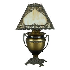 Antique Arts & Crafts Bradley & Hubbard School Slag Glass Lamp, c1910