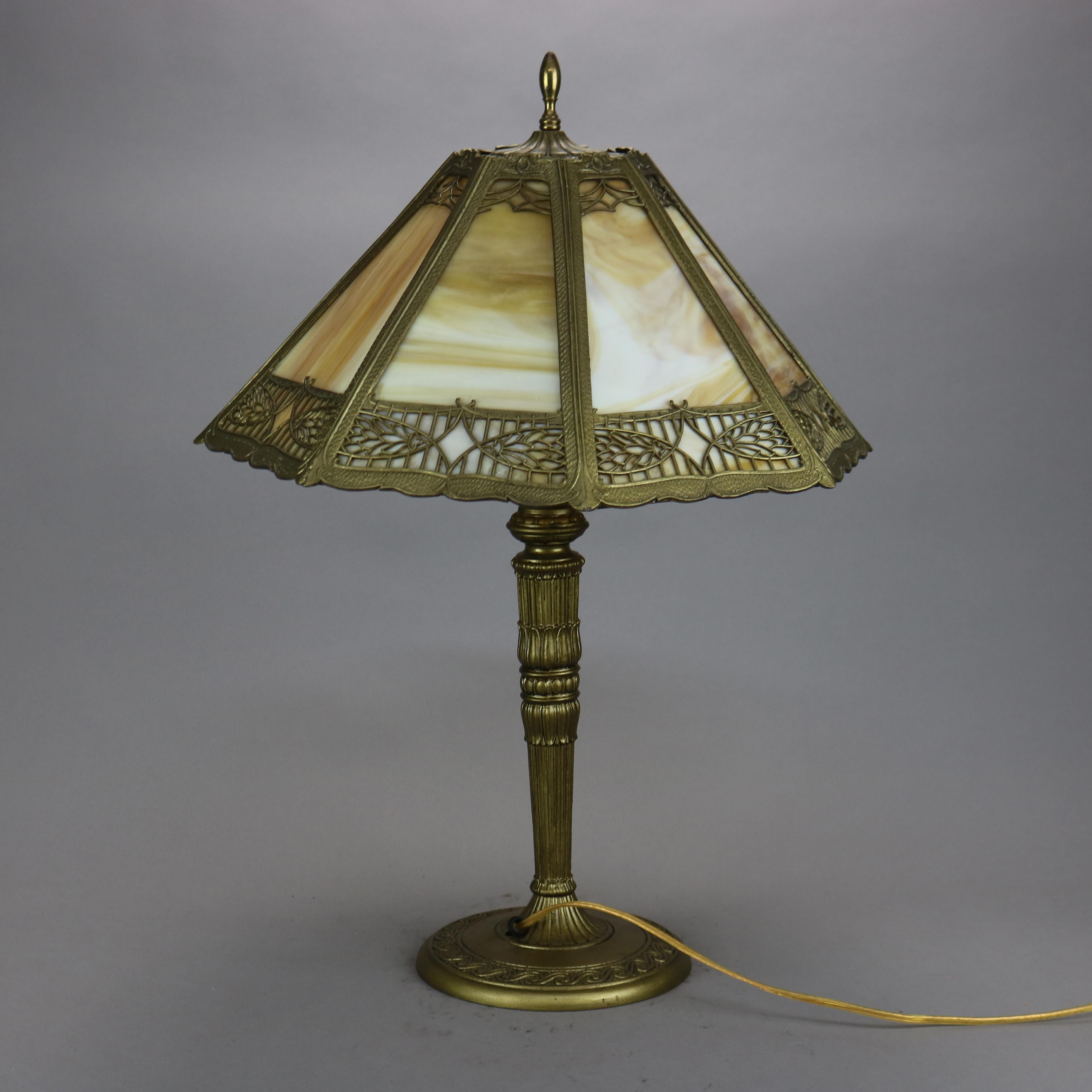 20th Century Antique Arts & Crafts Bradley & Hubbard School Slag Glass Lamp c1920