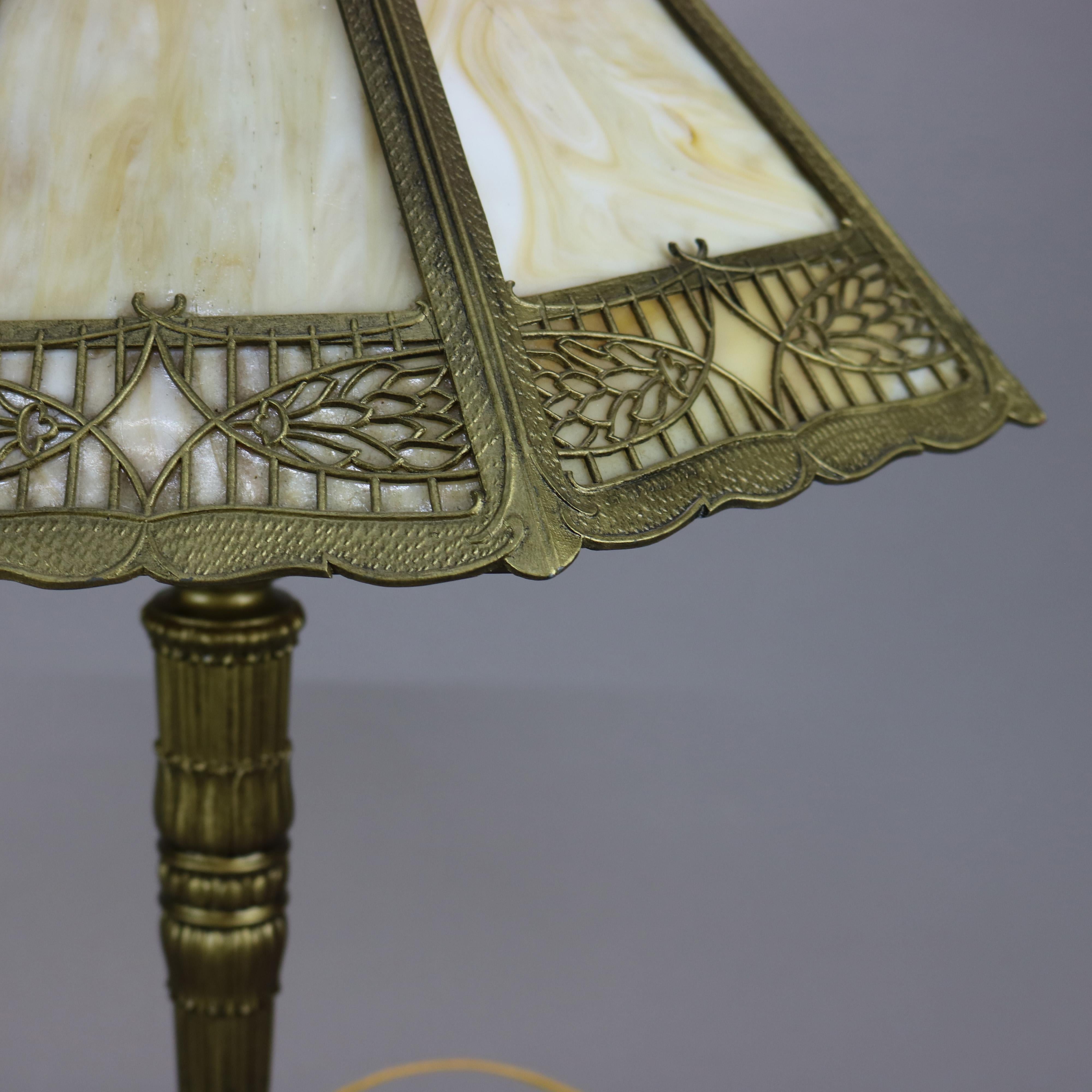 Antique Arts & Crafts Bradley & Hubbard School Slag Glass Lamp c1920 1