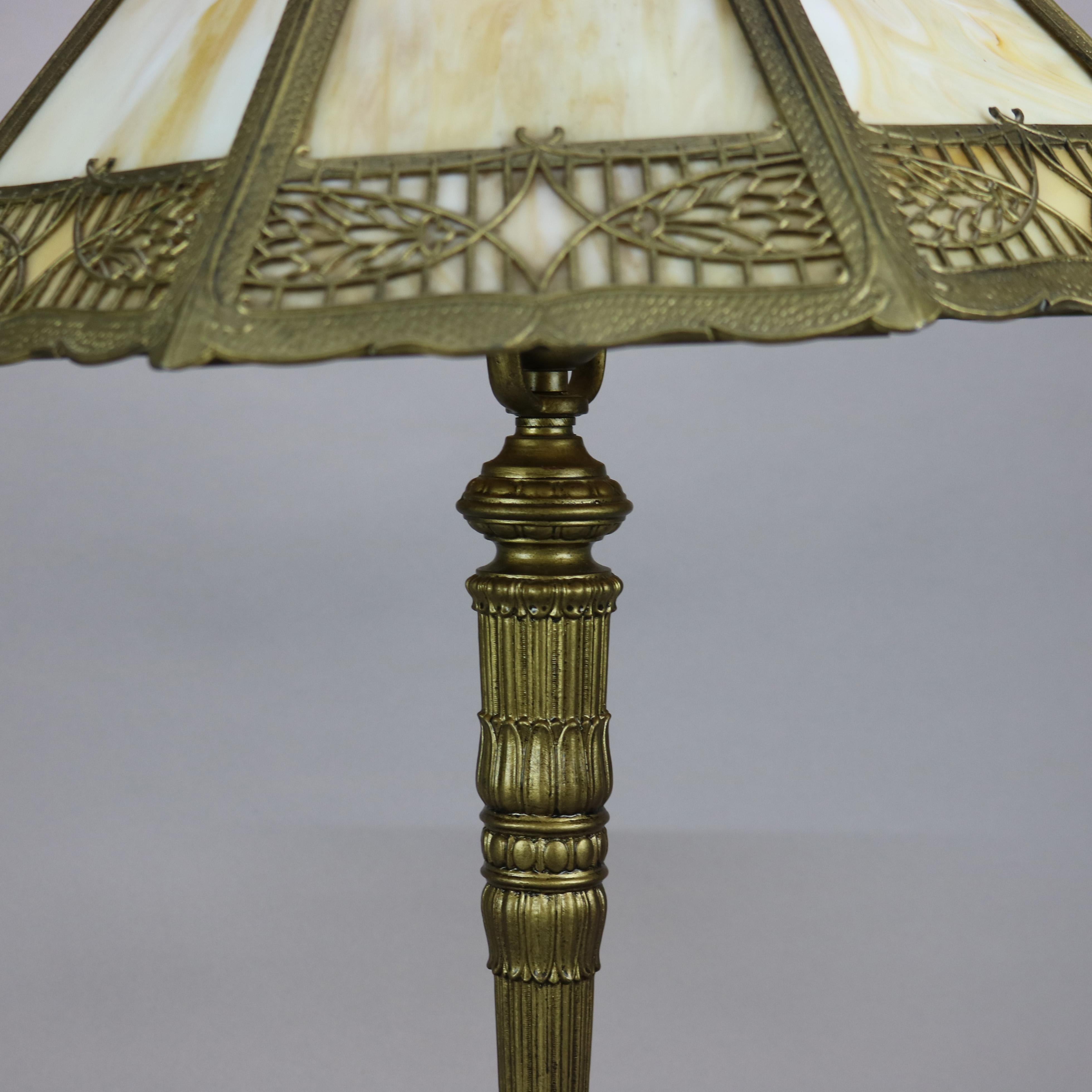 Antique Arts & Crafts Bradley & Hubbard School Slag Glass Lamp c1920 2