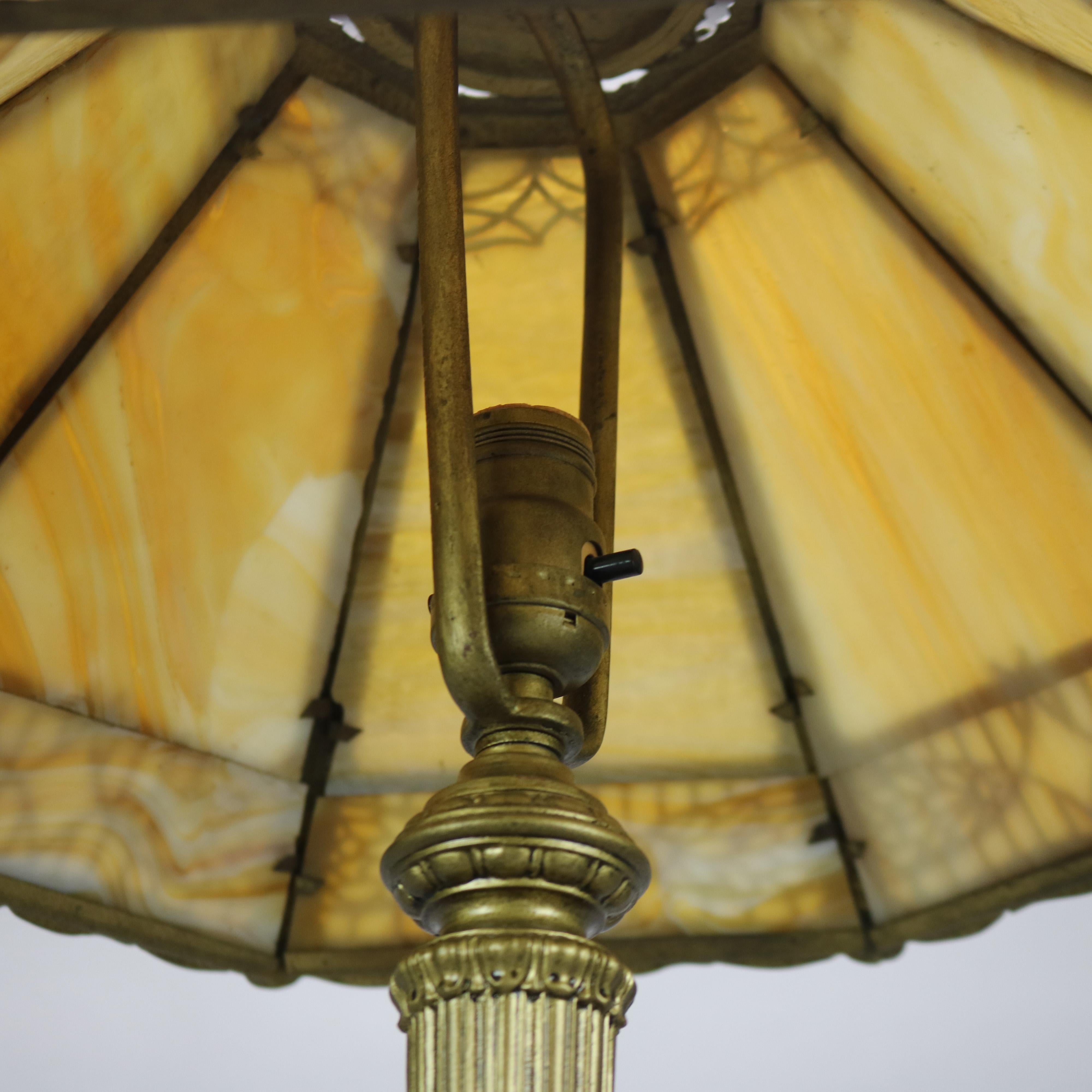Antique Arts & Crafts Bradley & Hubbard School Slag Glass Lamp c1920 3