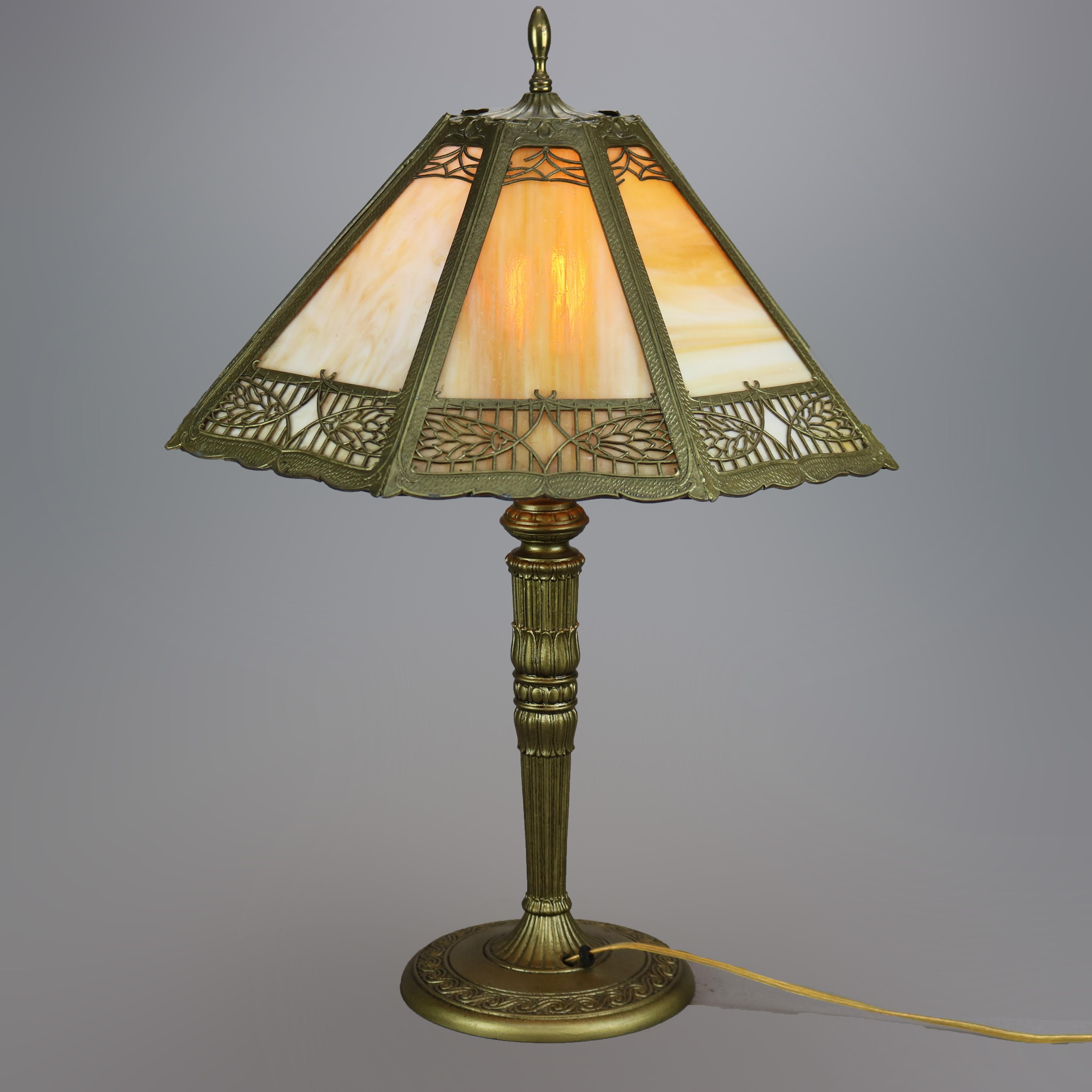 Arts and Crafts Antique Arts & Crafts Bradley & Hubbard School Slag Glass Lamp c1920