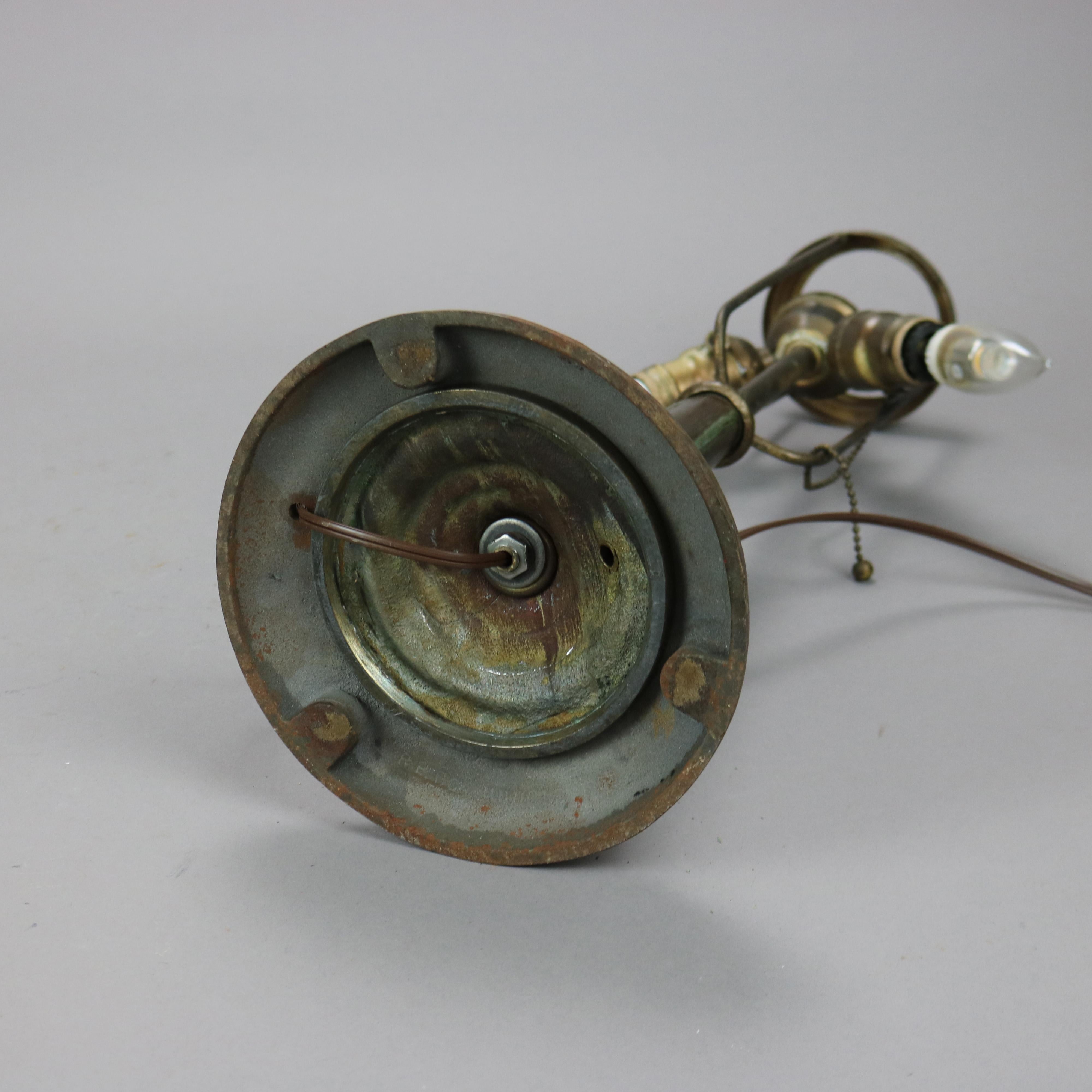 Metal Antique Arts & Crafts Bradley & Hubbard School Slag Glass Lamp Circa 1920