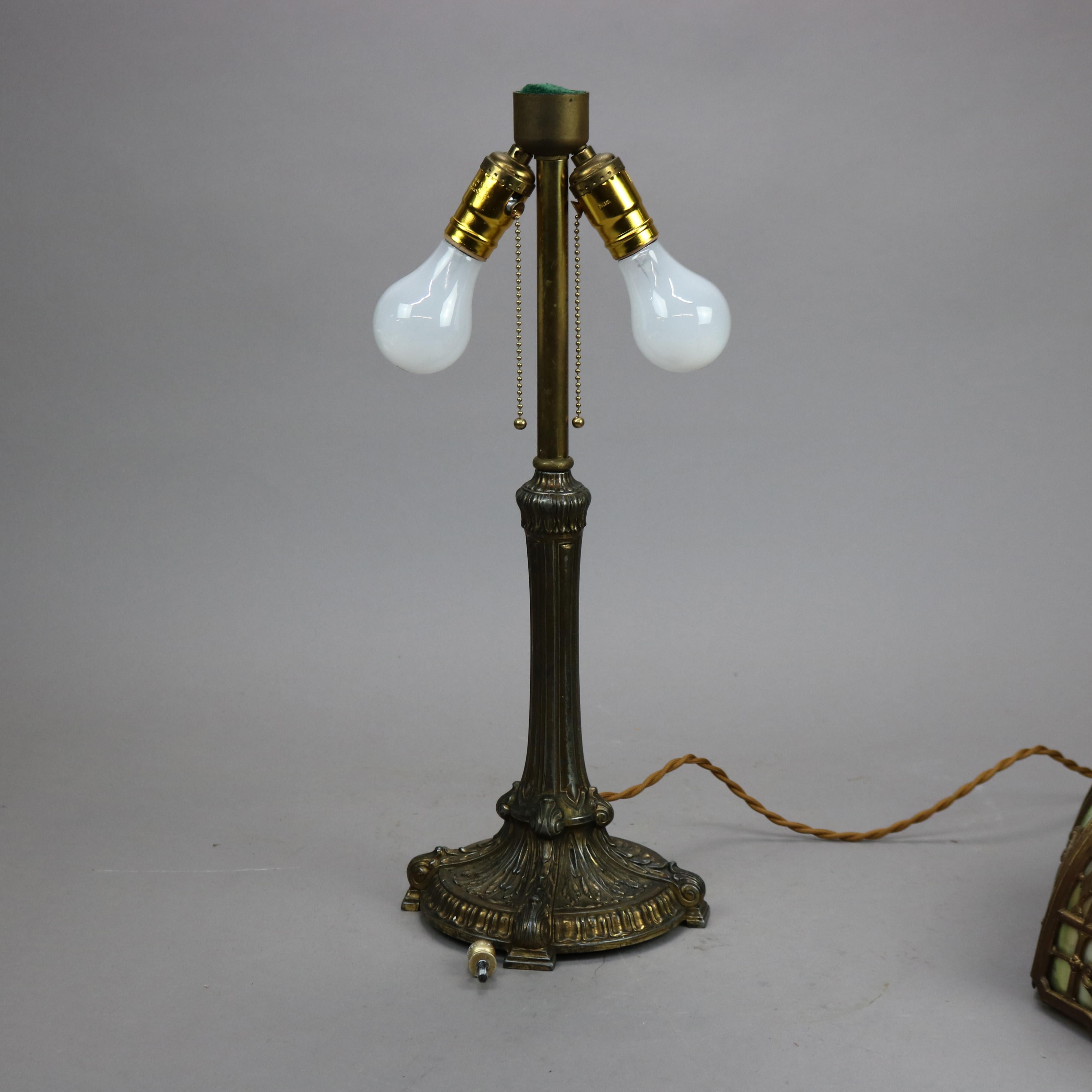 Antique Arts & Crafts Bradley & Hubbard School Slag Glass Lamp circa 1920 6