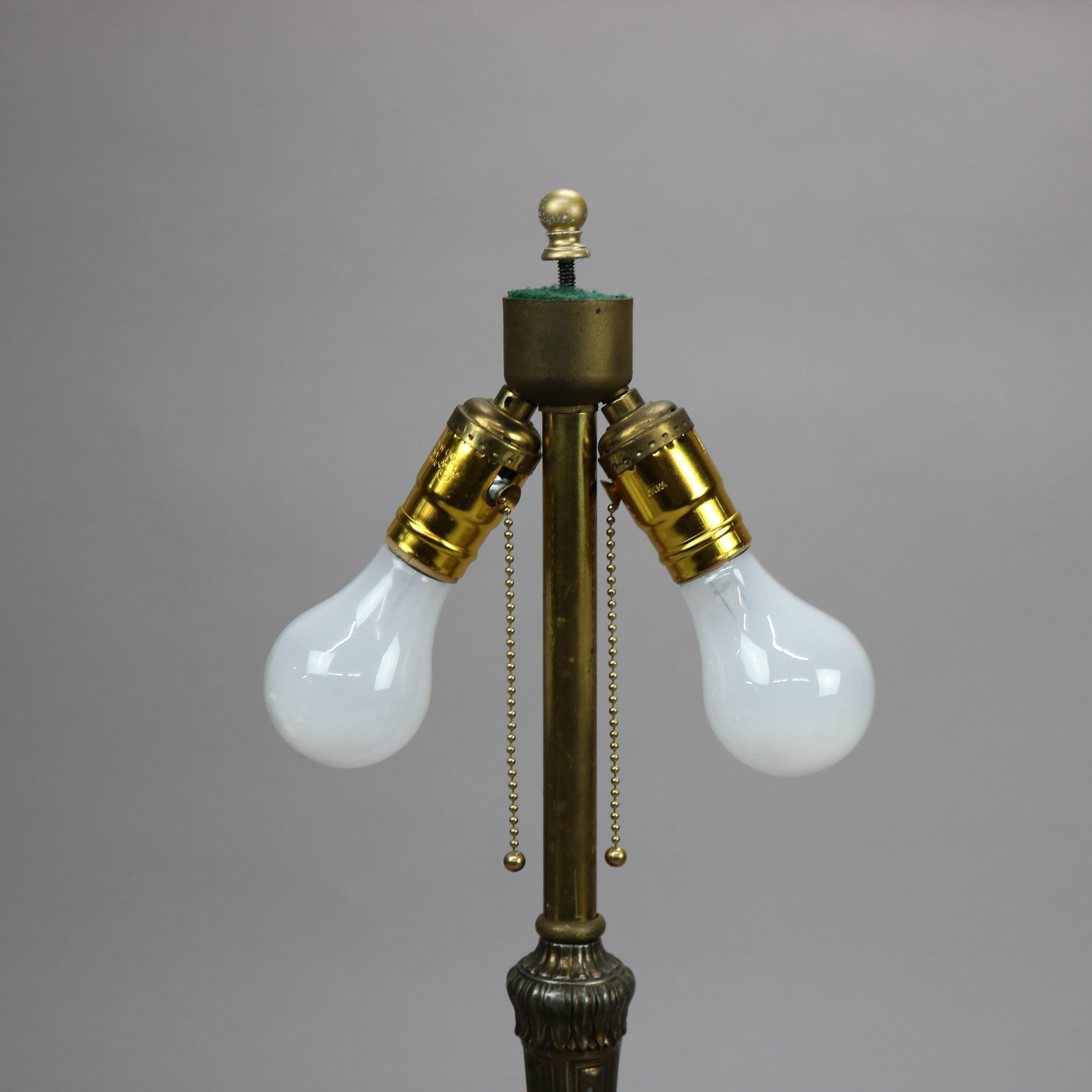 Antique Arts & Crafts Bradley & Hubbard School Slag Glass Lamp circa 1920 7