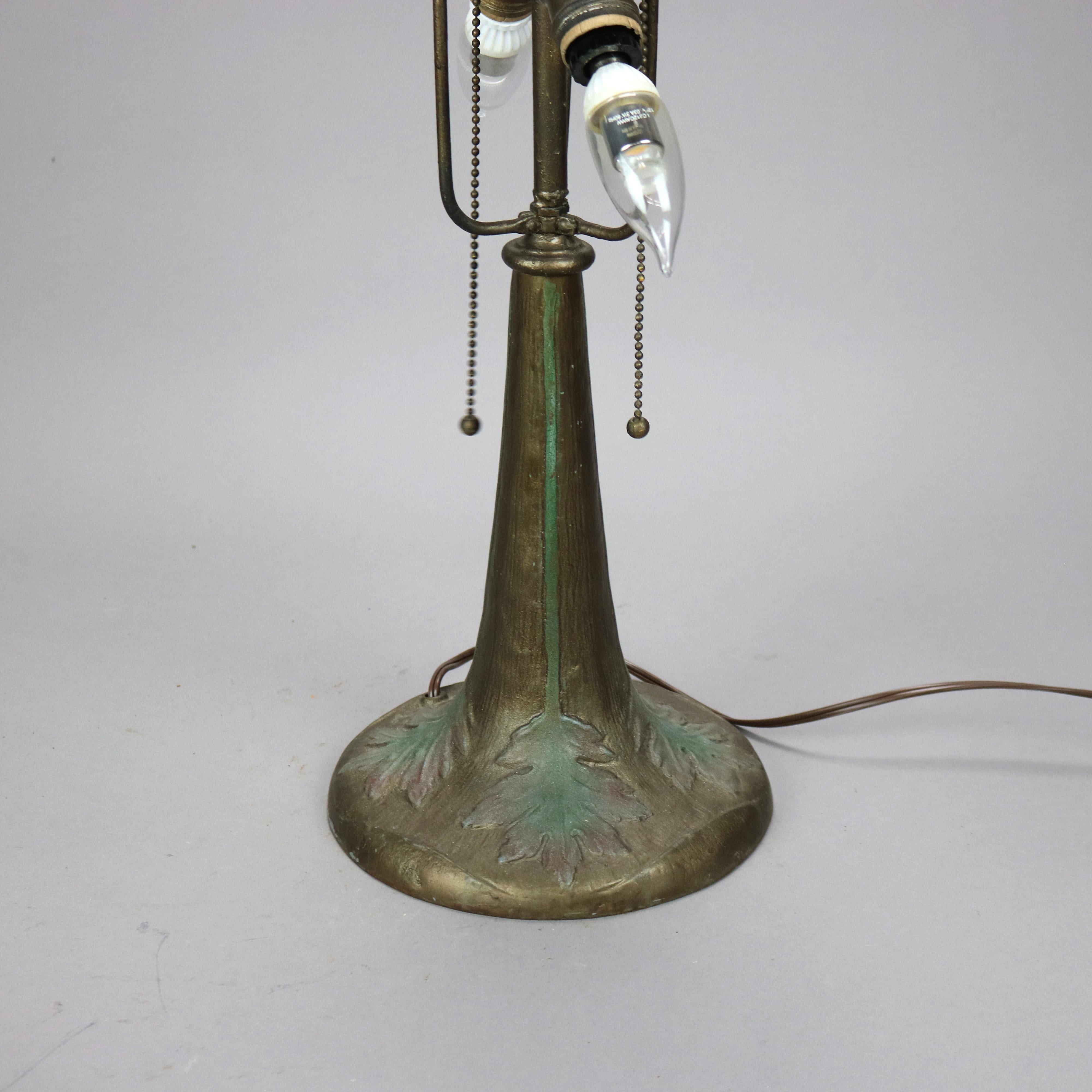 Antique Arts & Crafts Bradley & Hubbard School Slag Glass Lamp Circa 1920 In Good Condition In Big Flats, NY