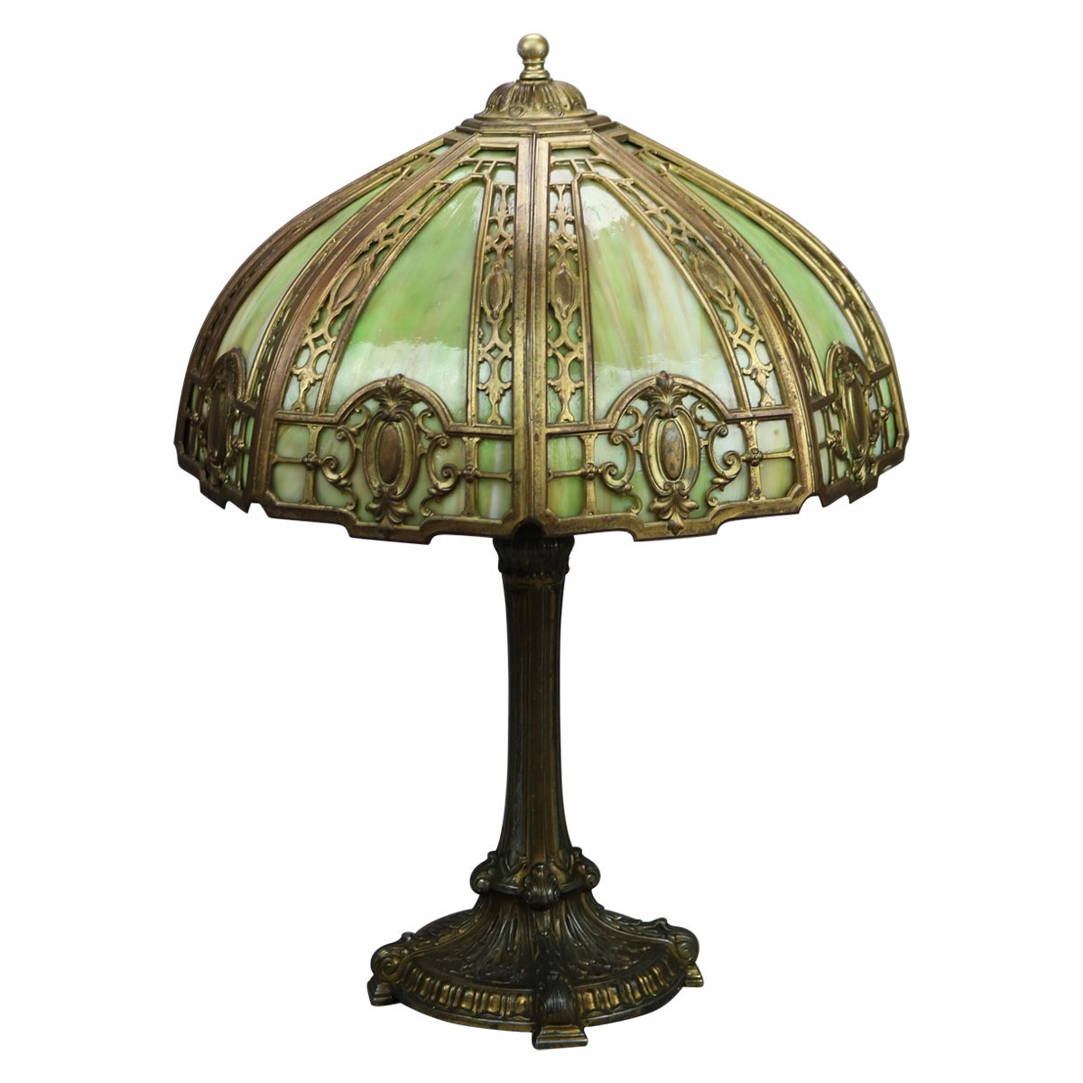 Antique Arts & Crafts Bradley & Hubbard School Slag Glass Lamp circa 1920