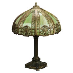 Antique Arts & Crafts Bradley & Hubbard School Slag Glass Lamp circa 1920