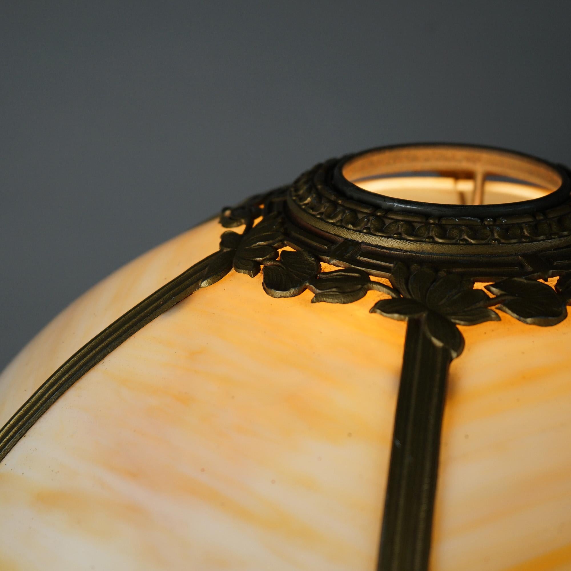 Antique Arts & Crafts Bradley & Hubbard School Slag Glass Lotus Table Lamp c1920 1