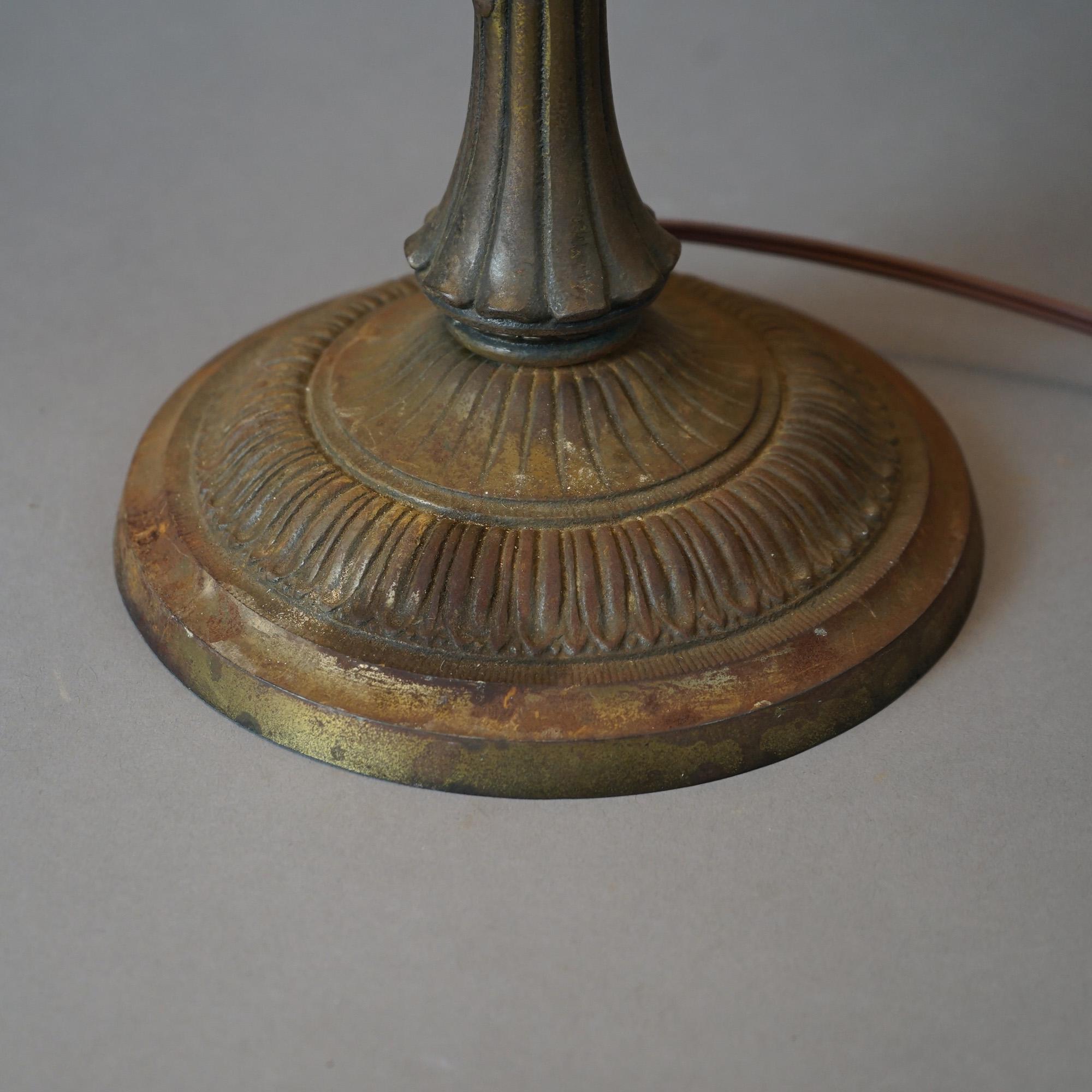 Antique Arts & Crafts Bradley & Hubbard School Slag Glass Lotus Table Lamp c1920 2