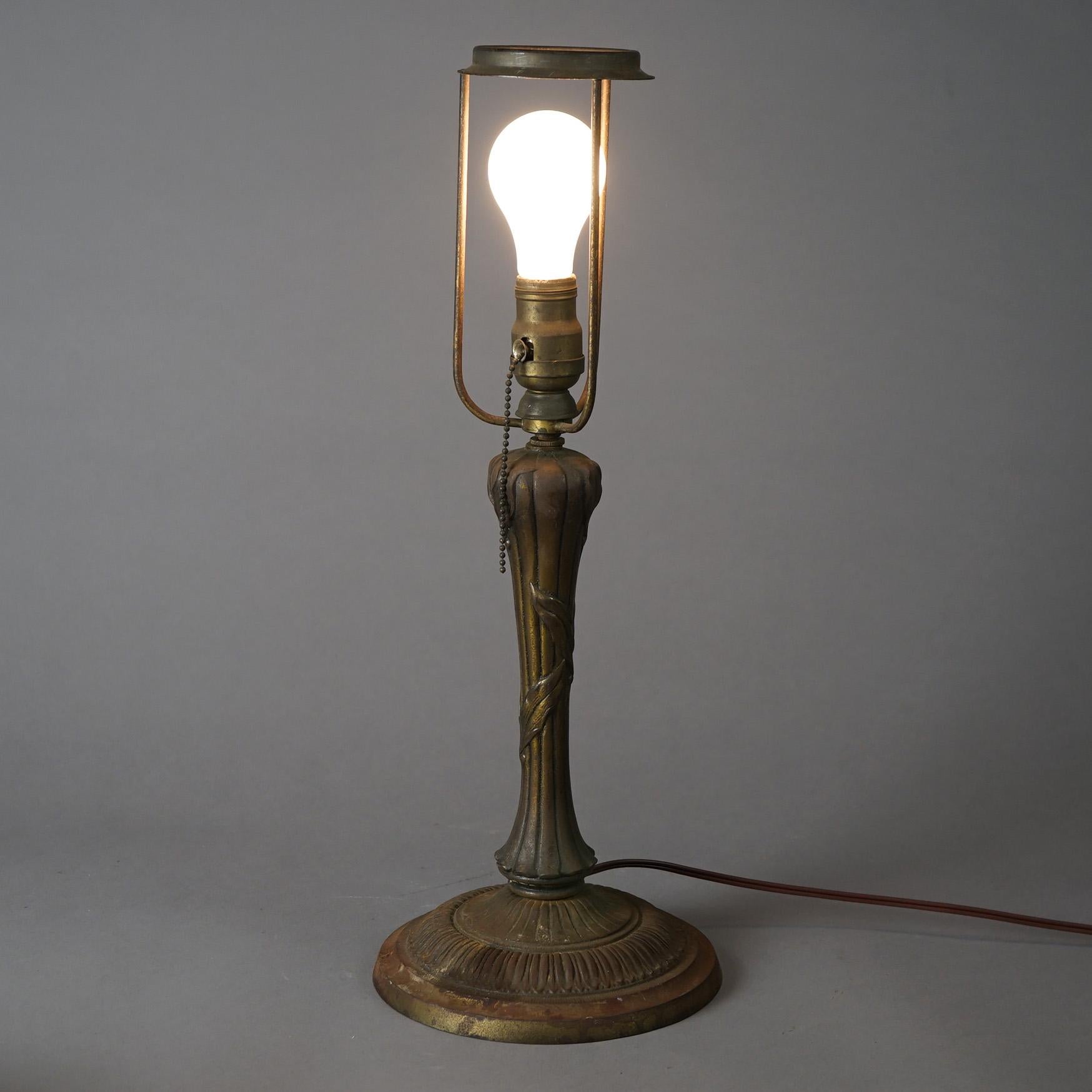 American Antique Arts & Crafts Bradley & Hubbard School Slag Glass Lotus Table Lamp c1920