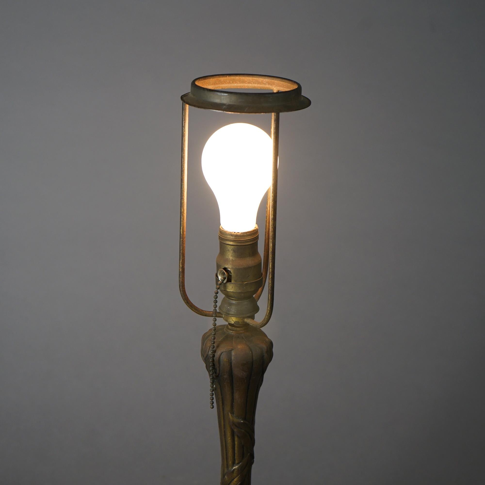 Cast Antique Arts & Crafts Bradley & Hubbard School Slag Glass Lotus Table Lamp c1920