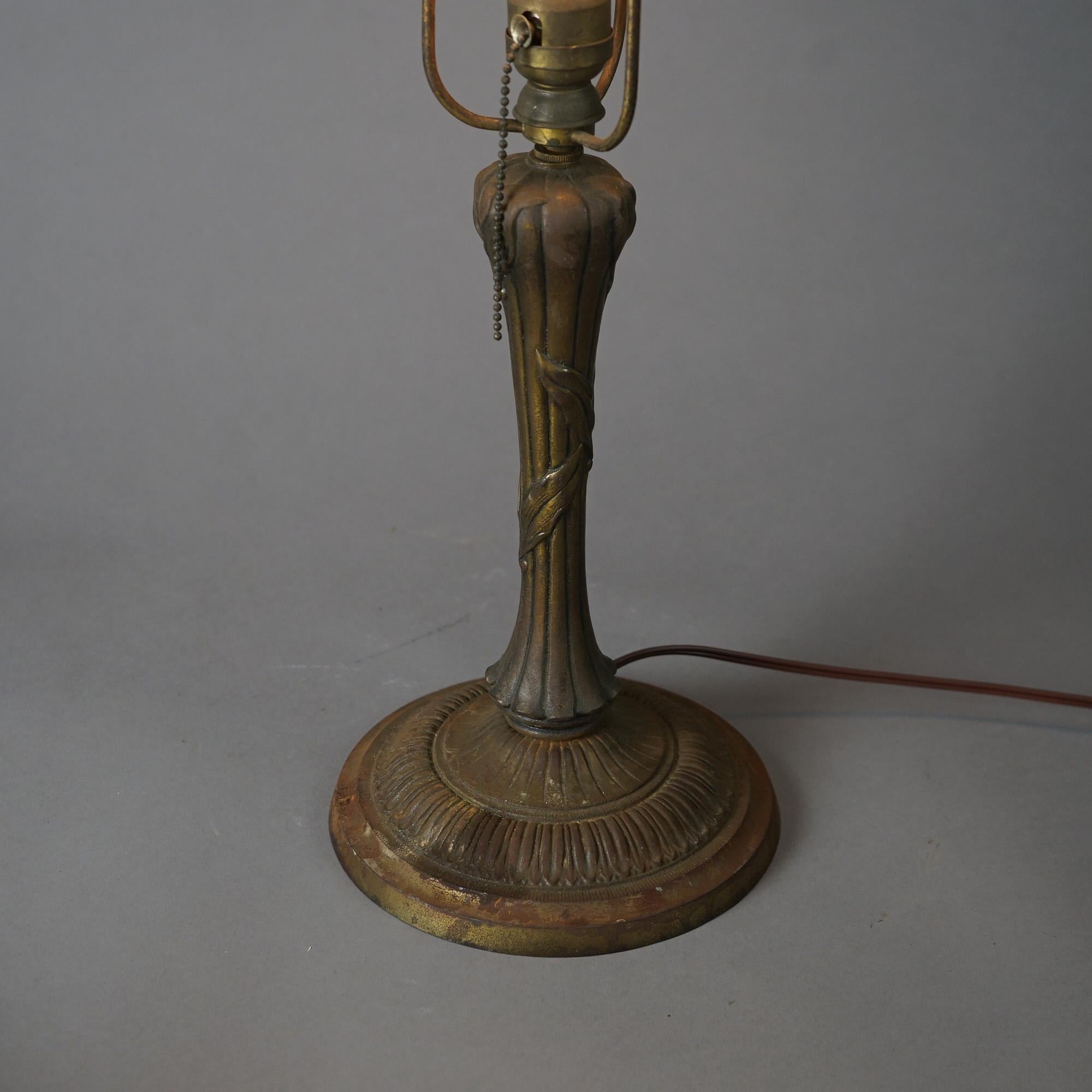 Antique Arts & Crafts Bradley & Hubbard School Slag Glass Lotus Table Lamp c1920 In Good Condition In Big Flats, NY