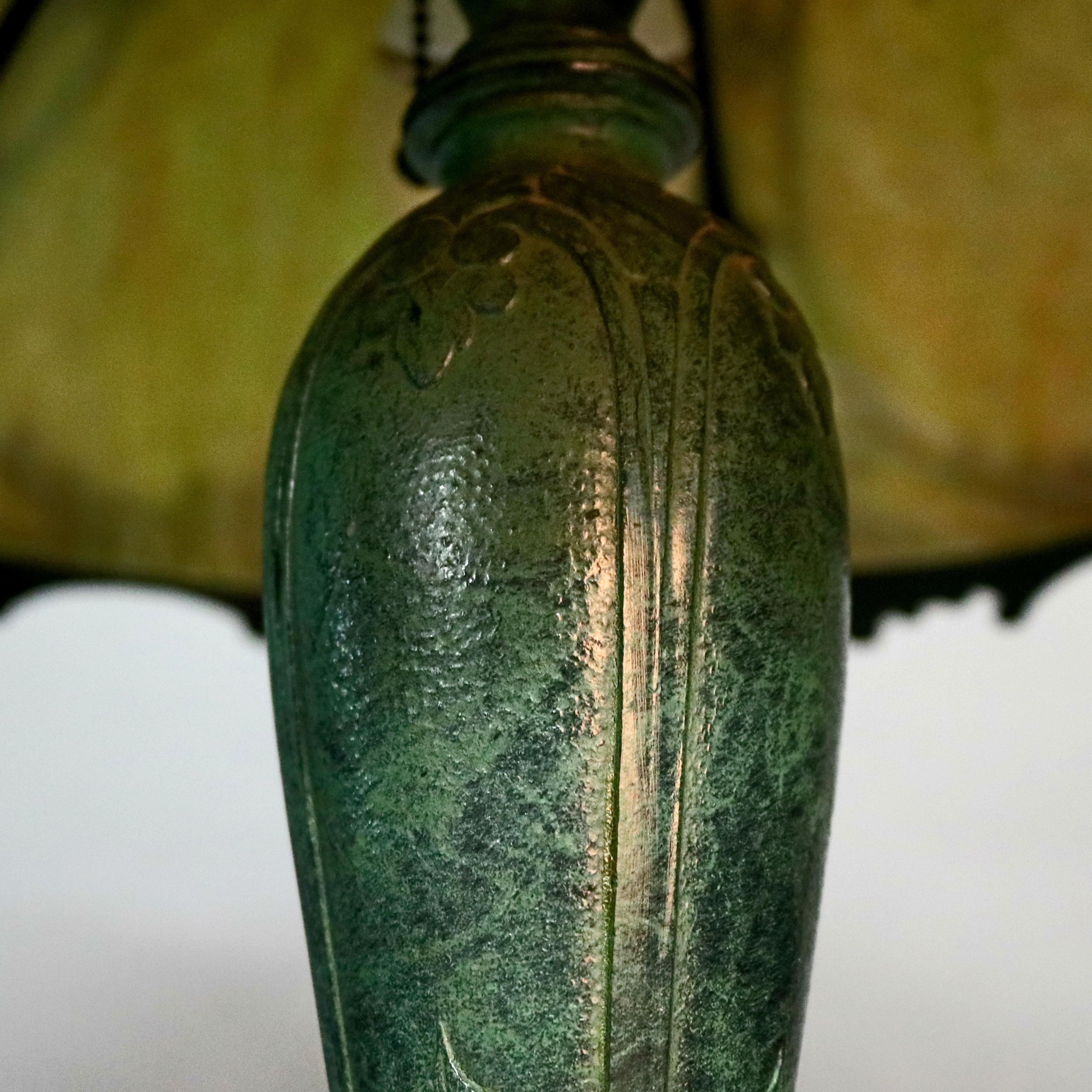 Antique Arts & Crafts Bradley & Hubbard School Slag Glass Panel Lamp, circa 1910 4
