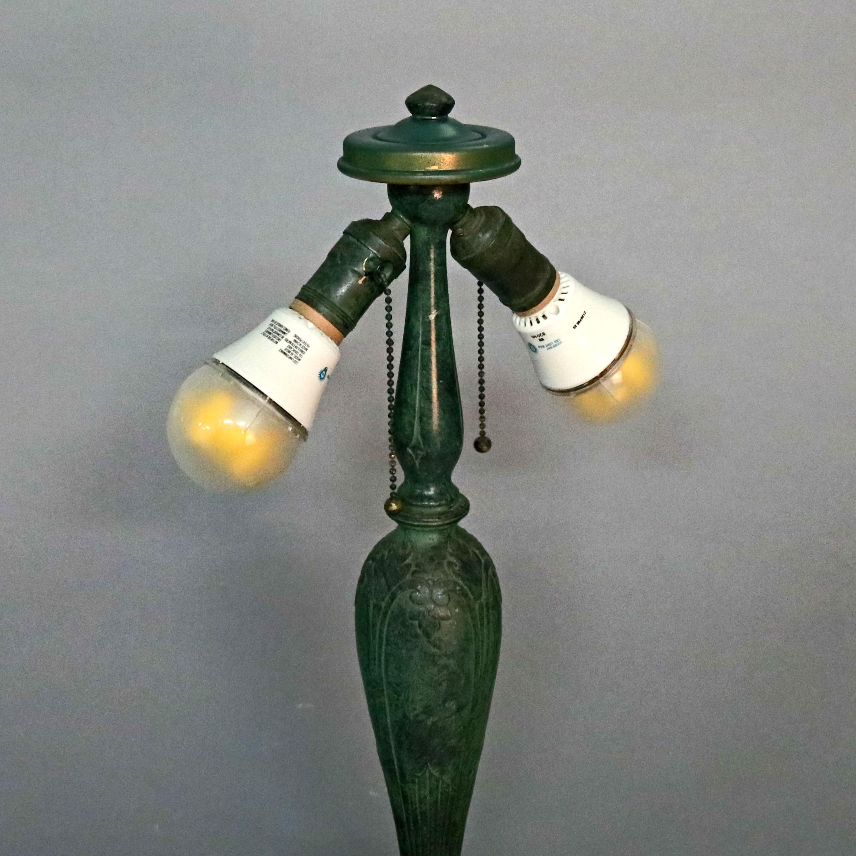 Antique Arts & Crafts Bradley & Hubbard School Slag Glass Panel Lamp, circa 1910 5