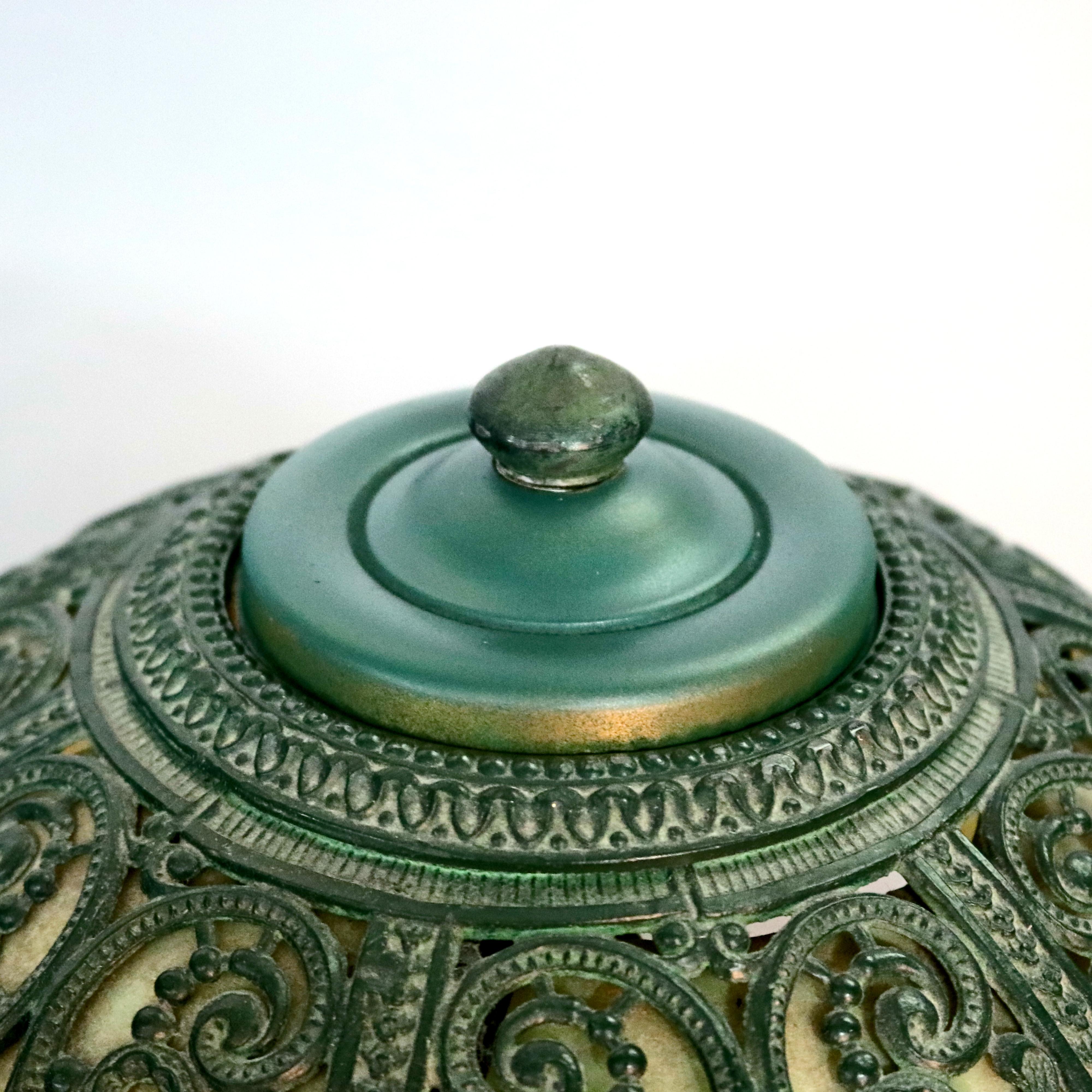 Antique Arts & Crafts Bradley & Hubbard School Slag Glass Panel Lamp, circa 1910 In Good Condition In Big Flats, NY