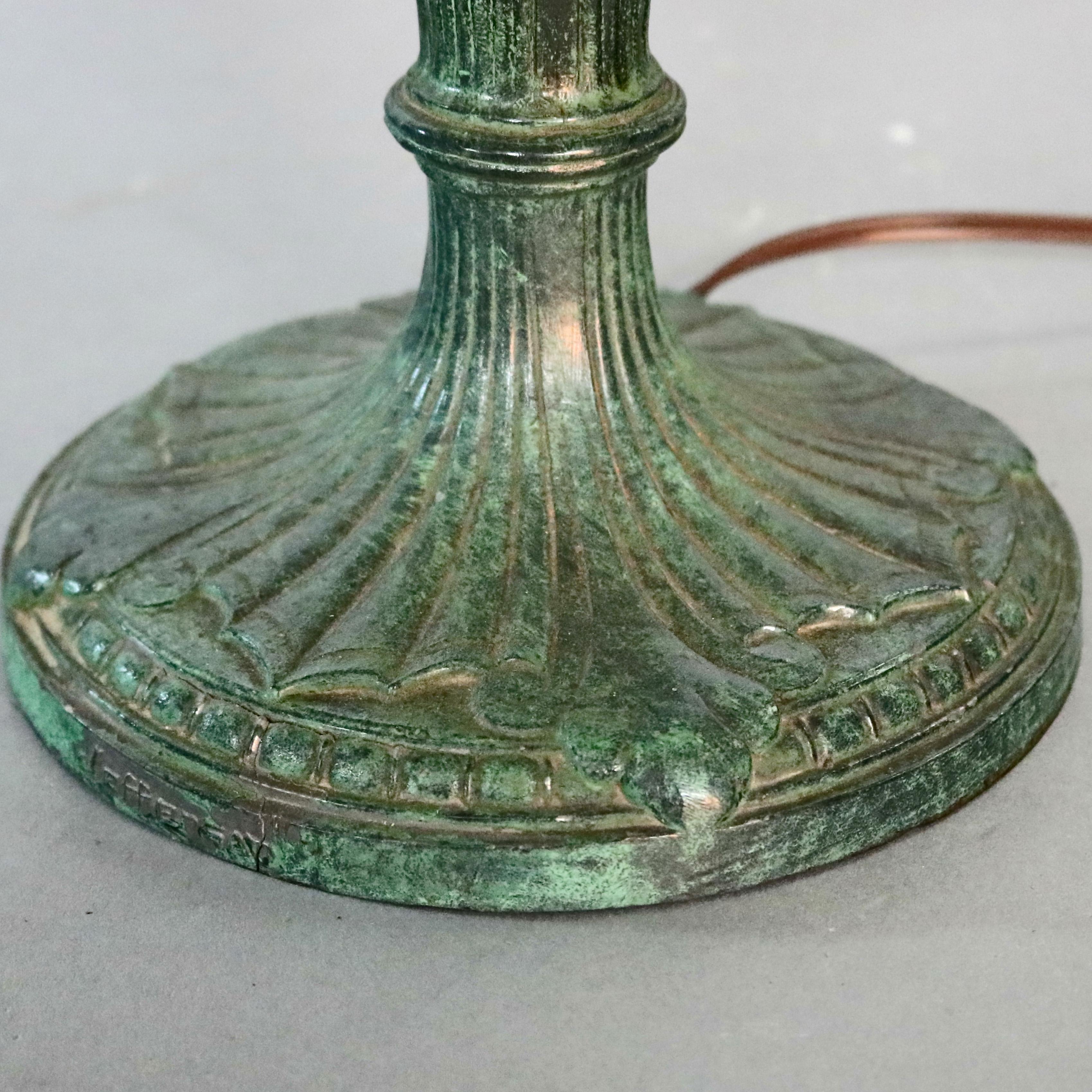 Antique Arts & Crafts Bradley & Hubbard School Slag Glass Panel Lamp, circa 1910 2