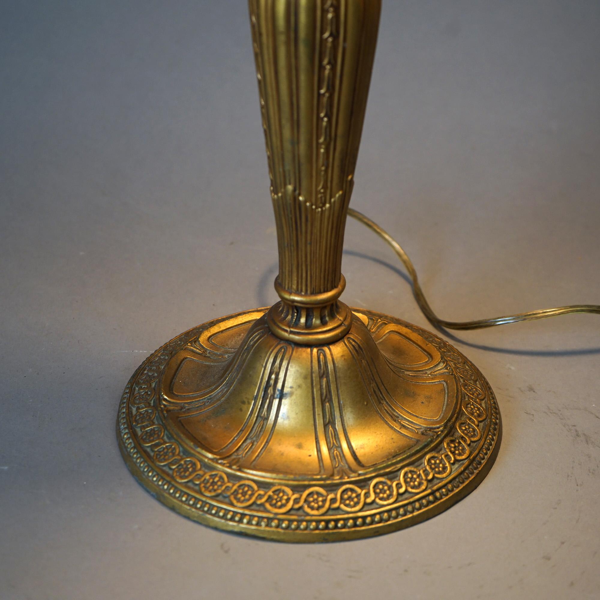 Metal Antique Arts & Crafts Bradley & Hubbard School Slag Glass Table Lamp c1920 For Sale