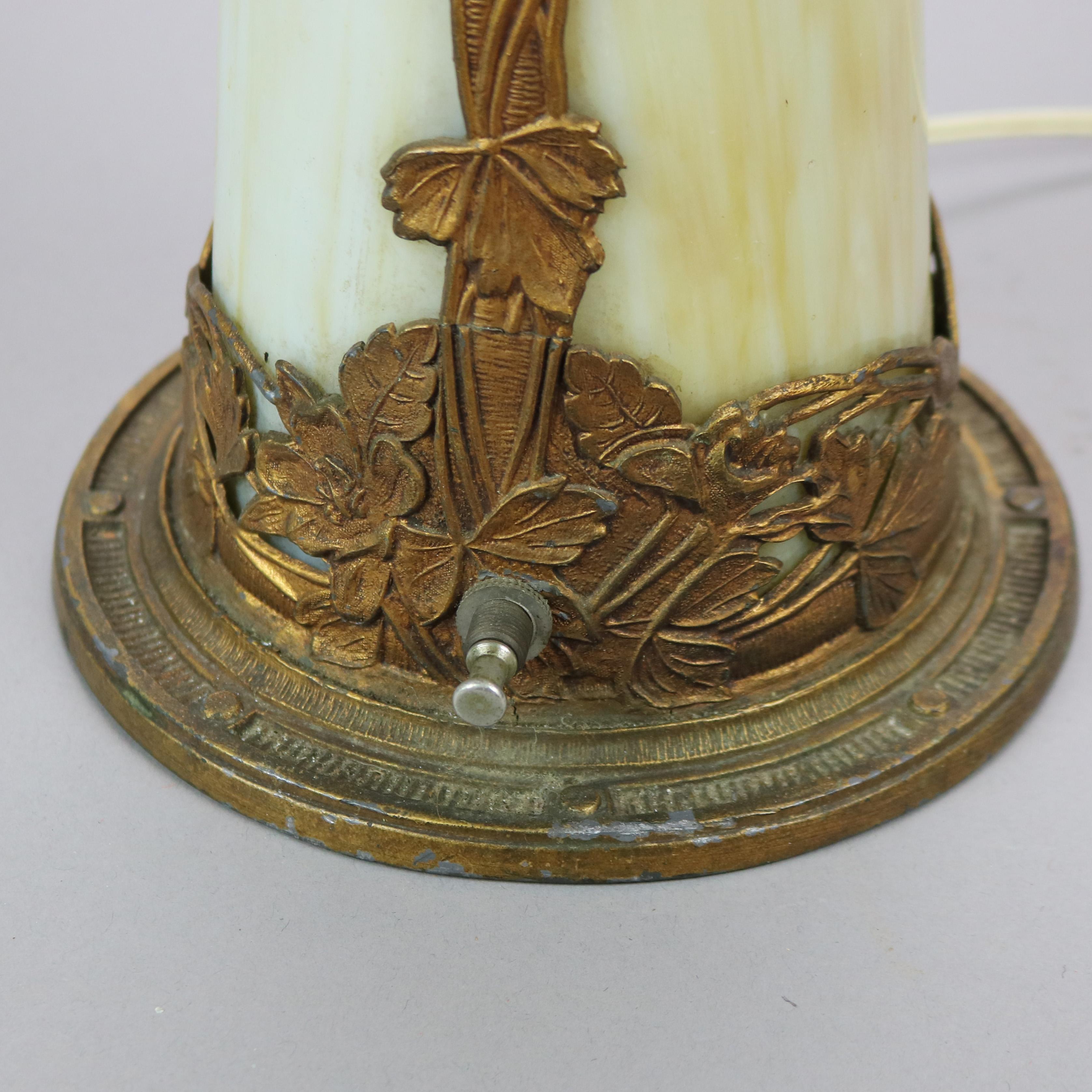 Antique Arts & Crafts Bradley & Hubbard School Slag Glass Table Lamp c1920 2