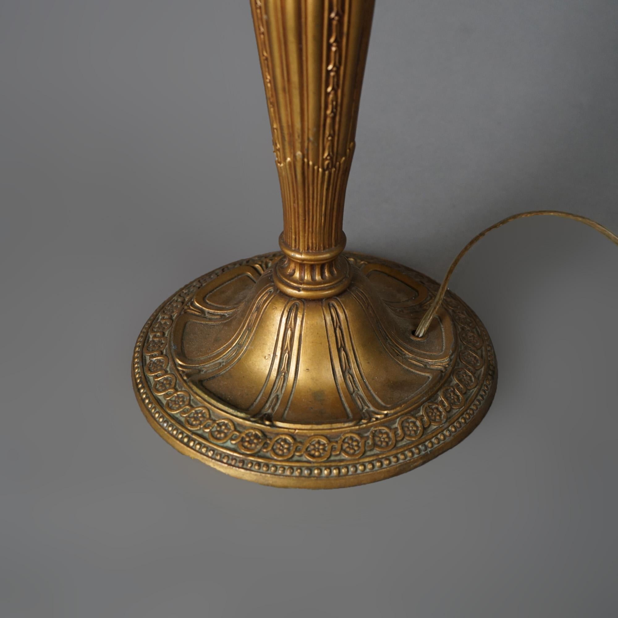 Antique Arts & Crafts Bradley & Hubbard School Slag Glass Table Lamp c1920 For Sale 2