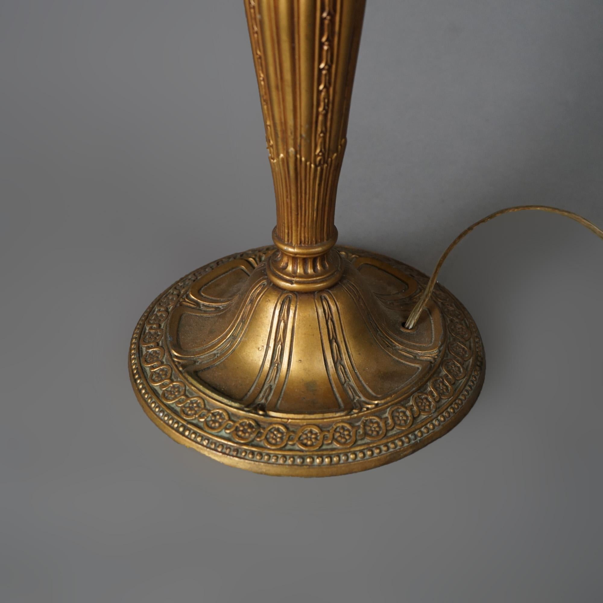 Antique Arts & Crafts Bradley & Hubbard School Slag Glass Table Lamp c1920 2