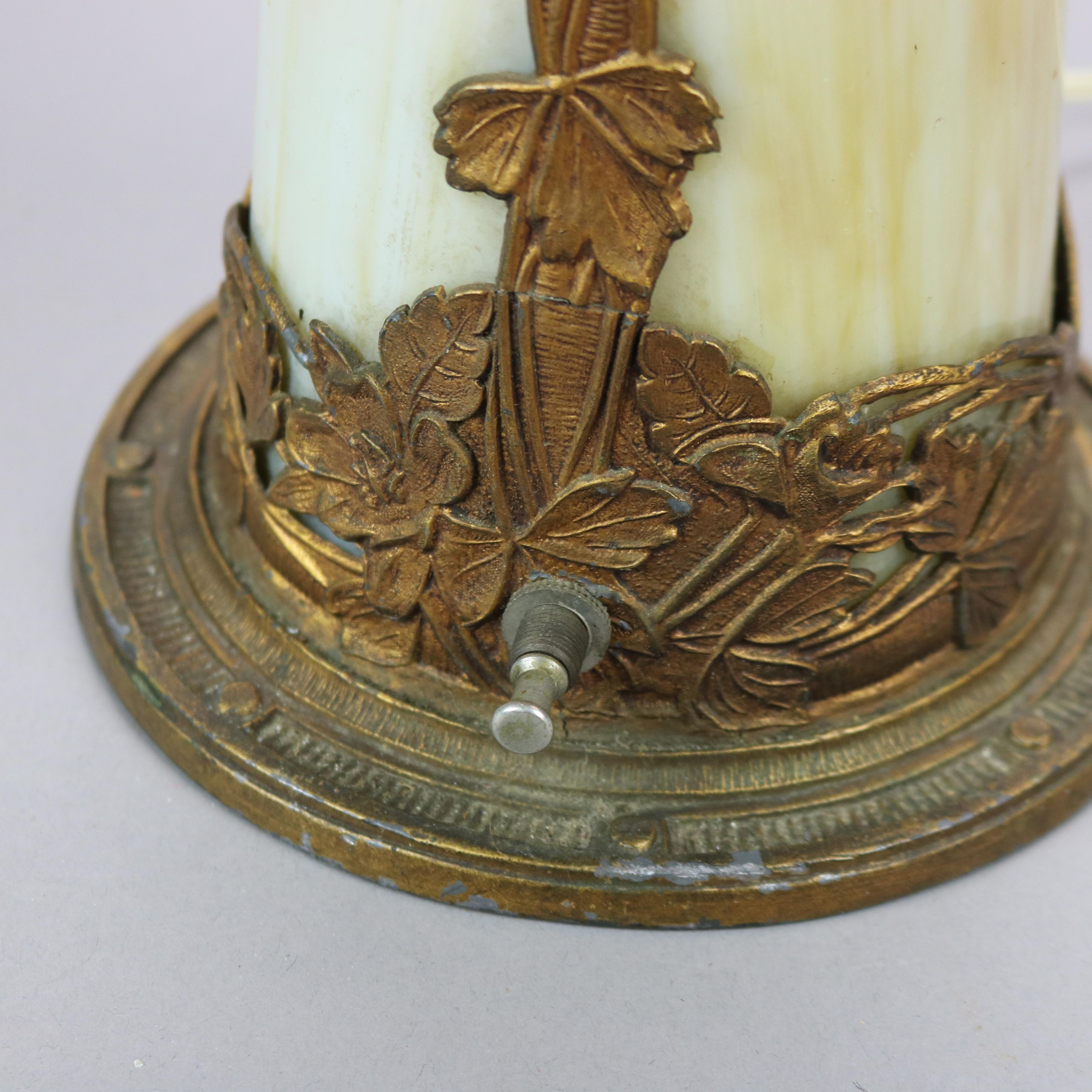 Antique Arts & Crafts Bradley & Hubbard School Slag Glass Table Lamp c1920 3