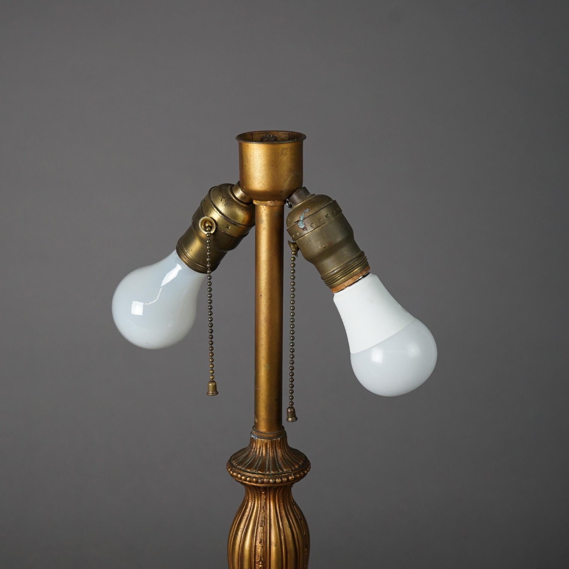 Antique Arts & Crafts Bradley & Hubbard School Slag Glass Table Lamp c1920 For Sale 4