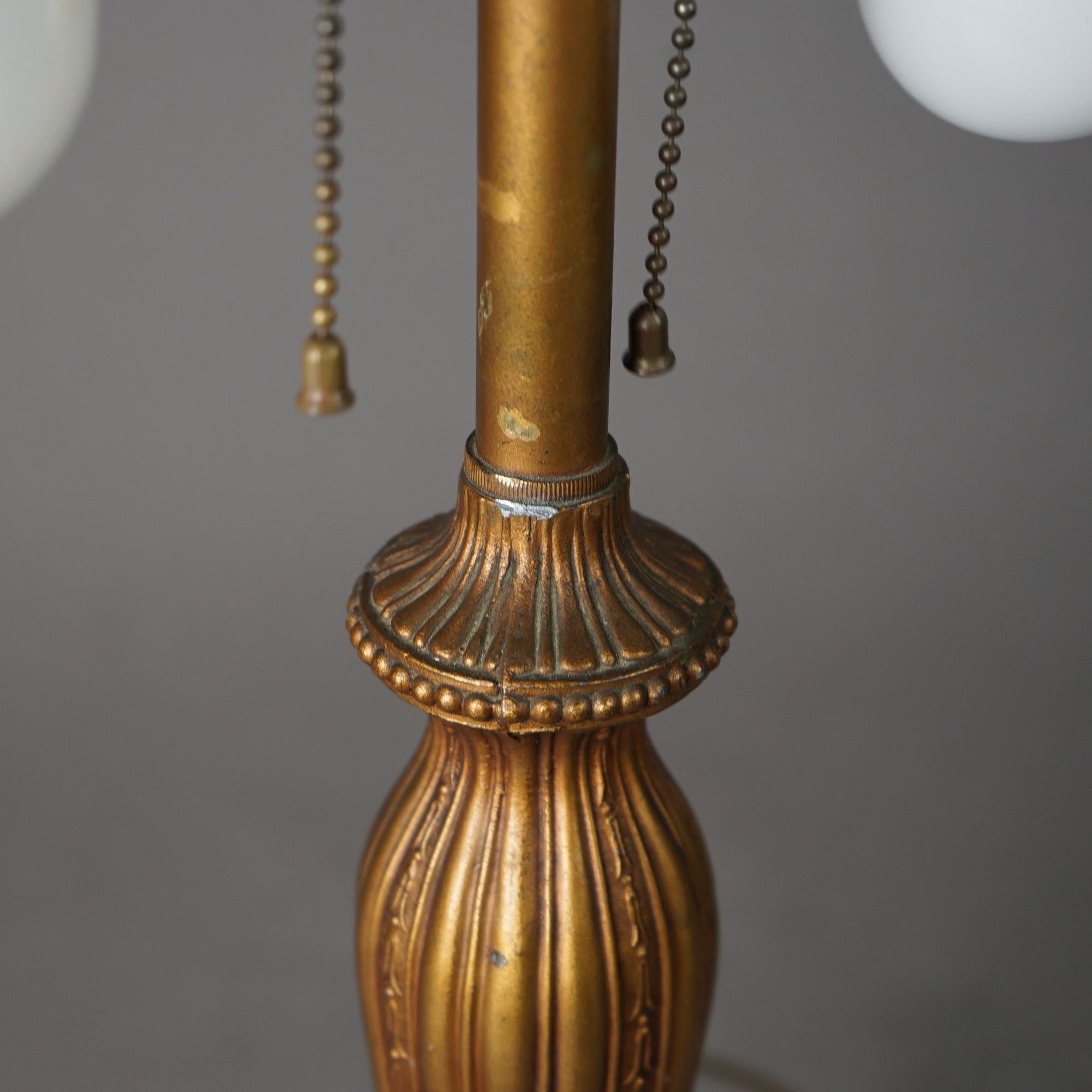 Antique Arts & Crafts Bradley & Hubbard School Slag Glass Table Lamp c1920 For Sale 6