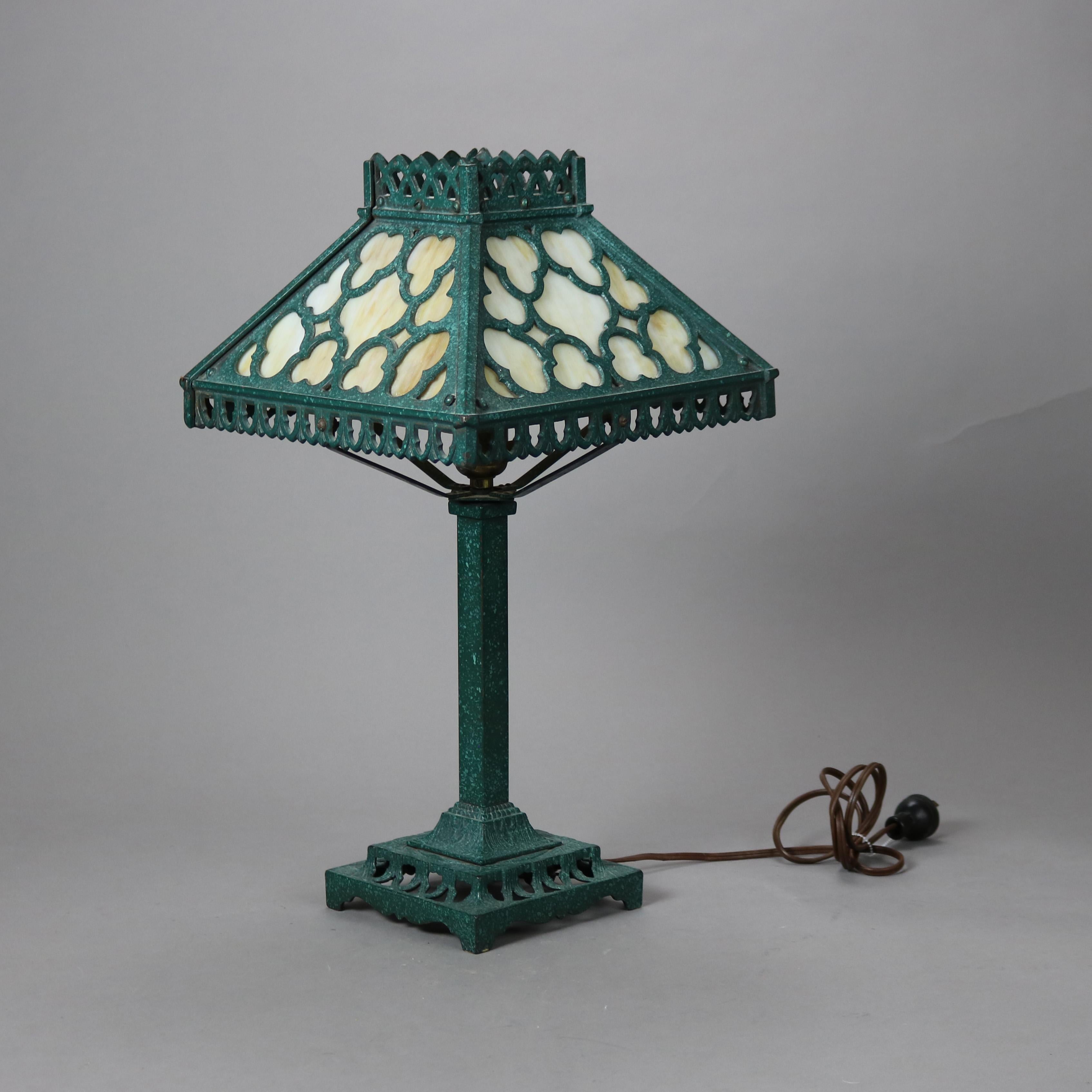 Arts and Crafts Antique Arts &Crafts Bradley & Hubbard School Slag Glass Table Lamp C1920
