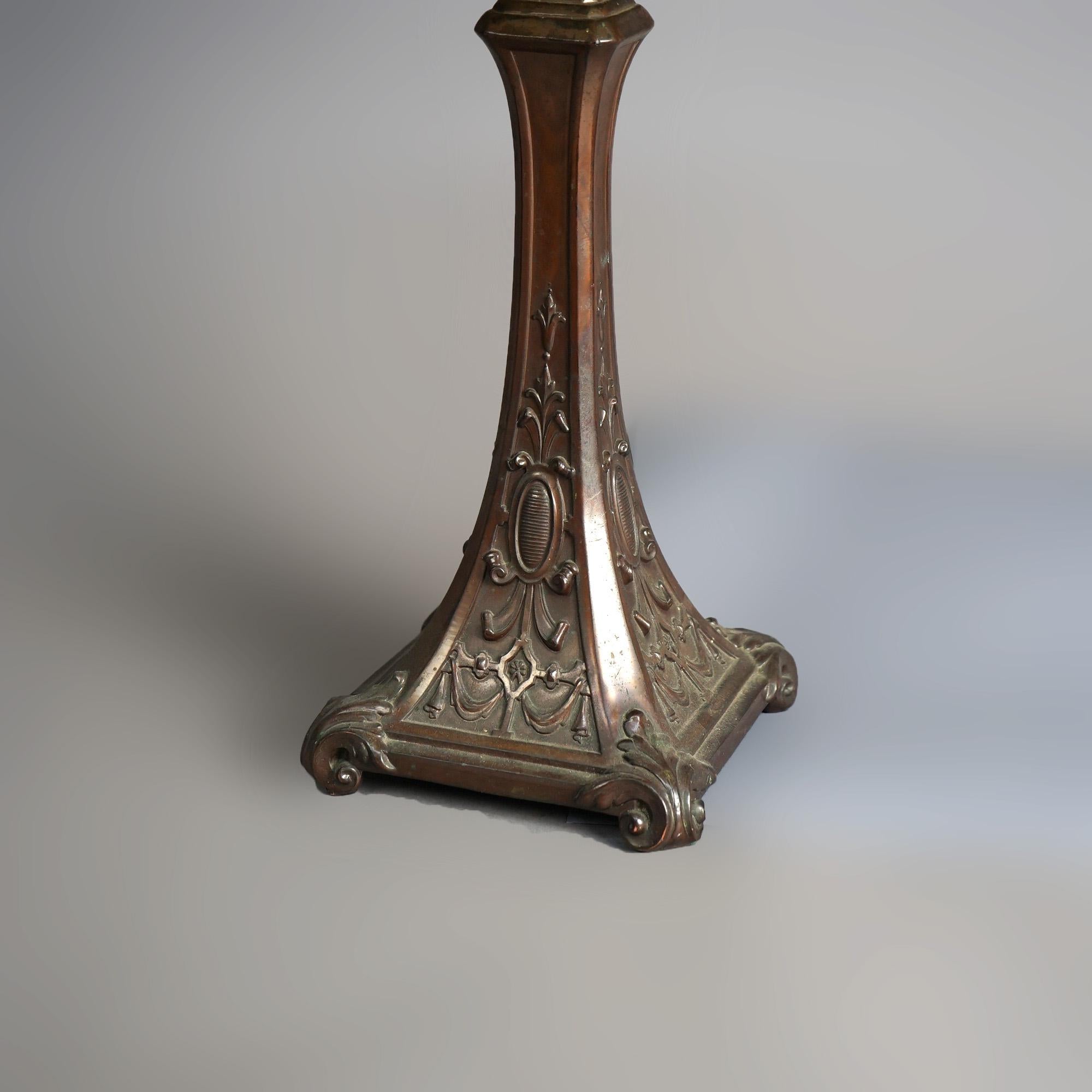 American Antique Arts & Crafts Bradley & Hubbard School Slag Glass Table Lamp c1920