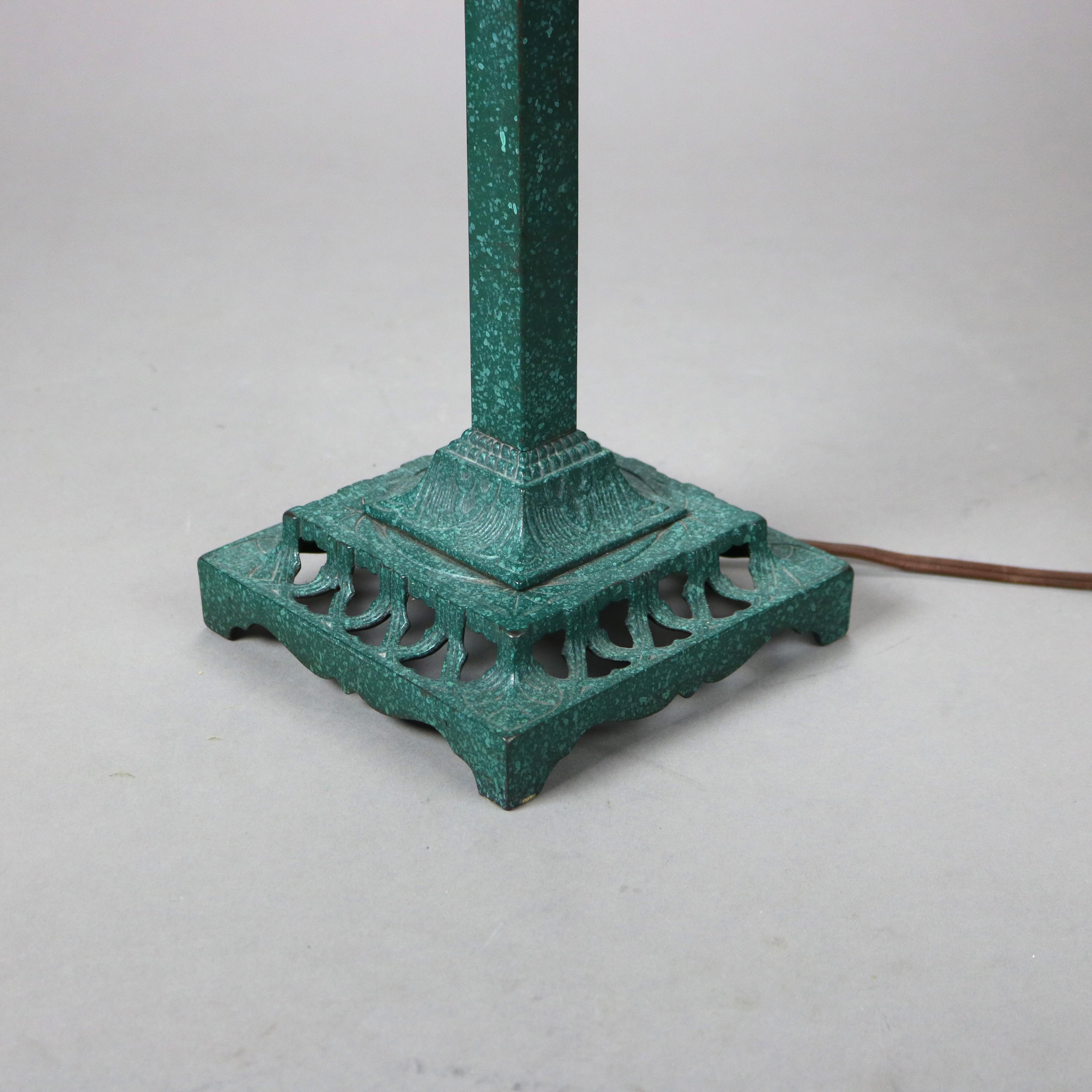 Antique Arts &Crafts Bradley & Hubbard School Slag Glass Table Lamp C1920 In Good Condition In Big Flats, NY