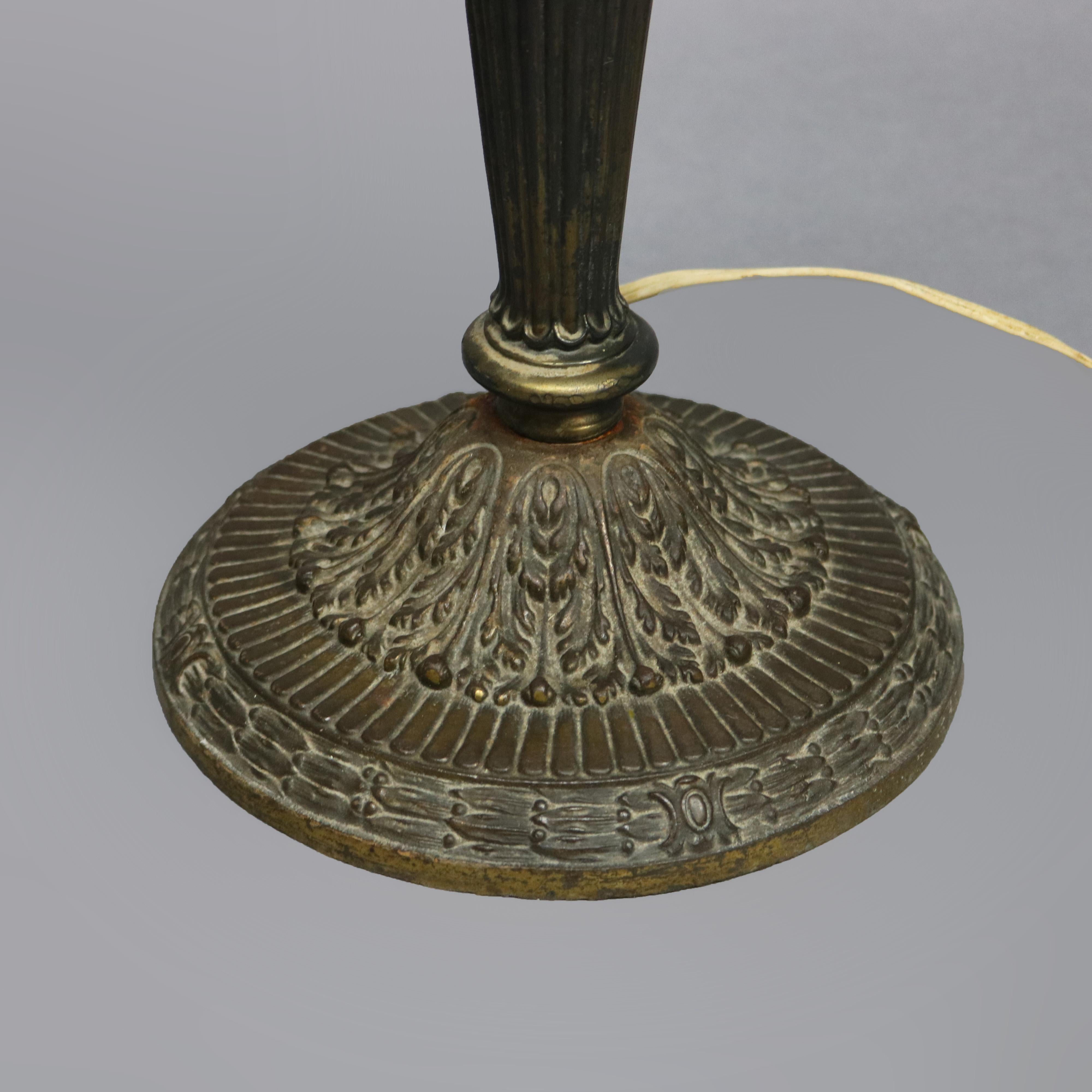 Arts and Crafts Antique Arts & Crafts Bradley & Hubbard School Slag Glass Table Lamp, c1920