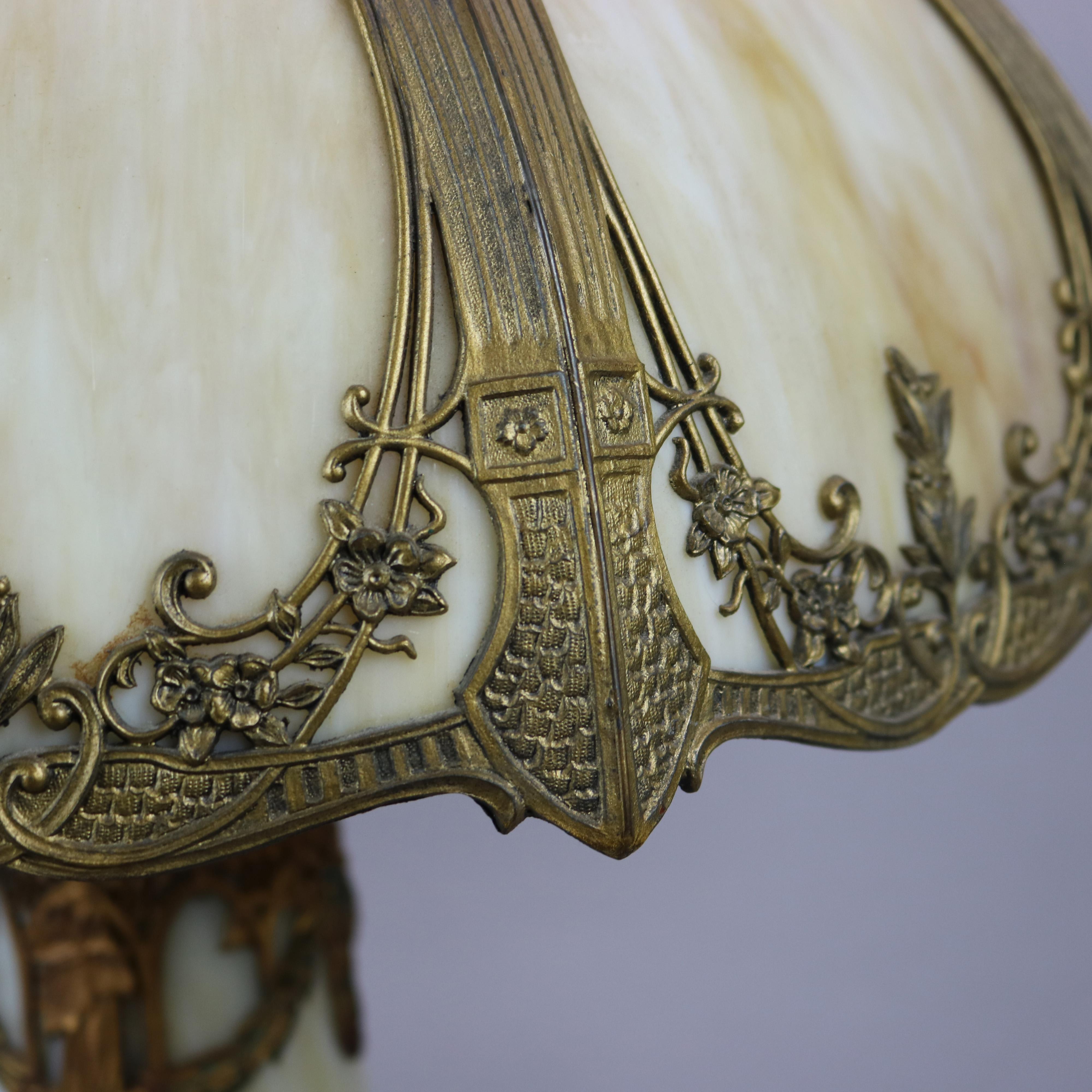 Arts and Crafts Antique Arts & Crafts Bradley & Hubbard School Slag Glass Table Lamp c1920