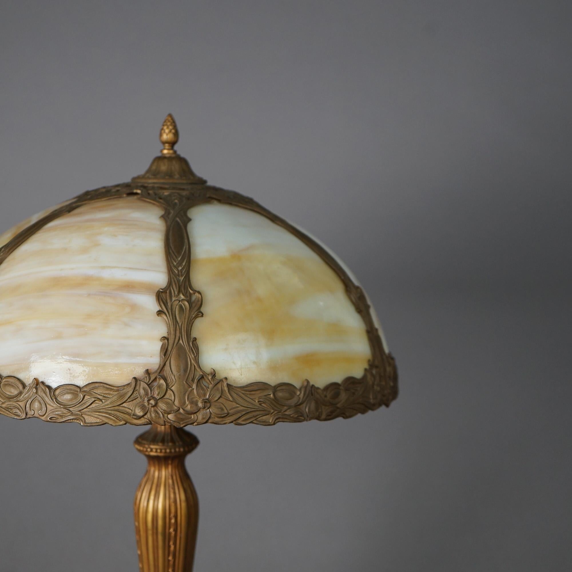 American Antique Arts & Crafts Bradley & Hubbard School Slag Glass Table Lamp c1920 For Sale