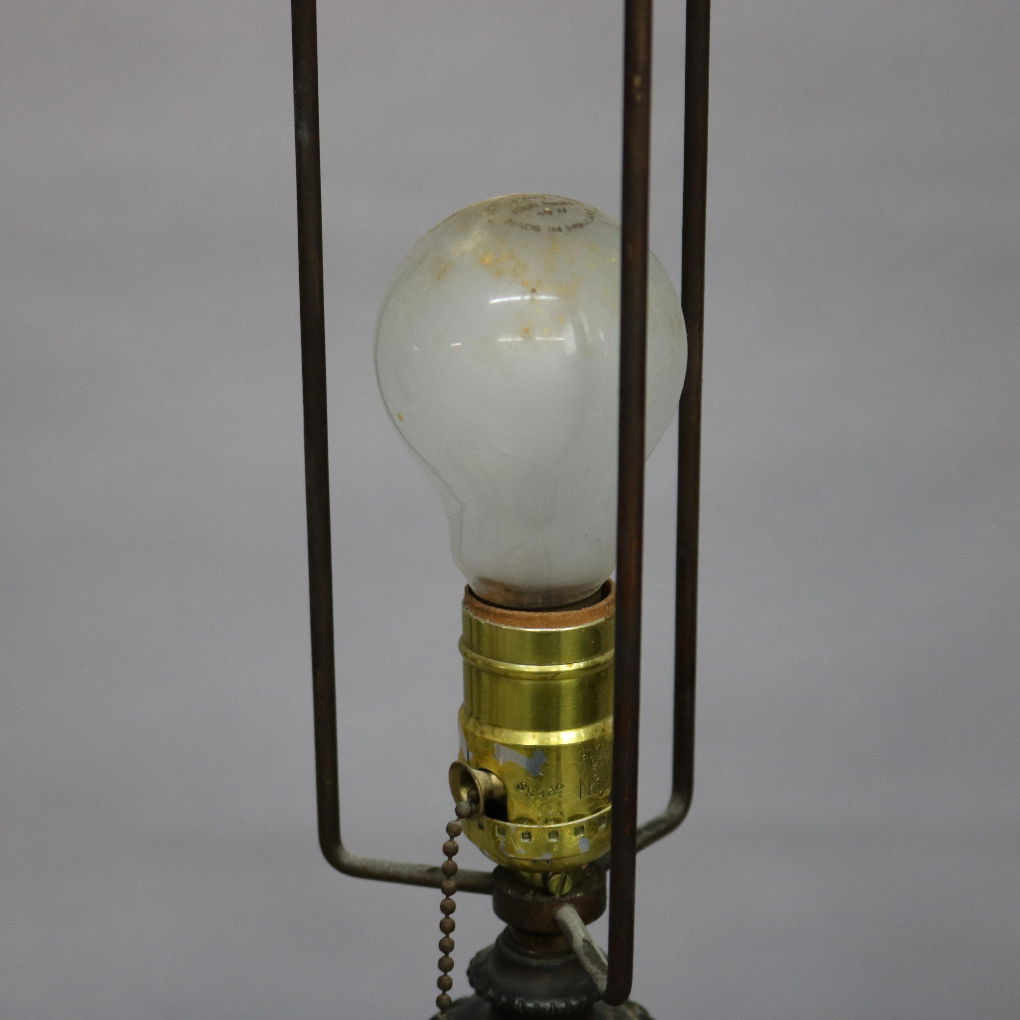 American Antique Arts & Crafts Bradley & Hubbard School Slag Glass Table Lamp, c1920