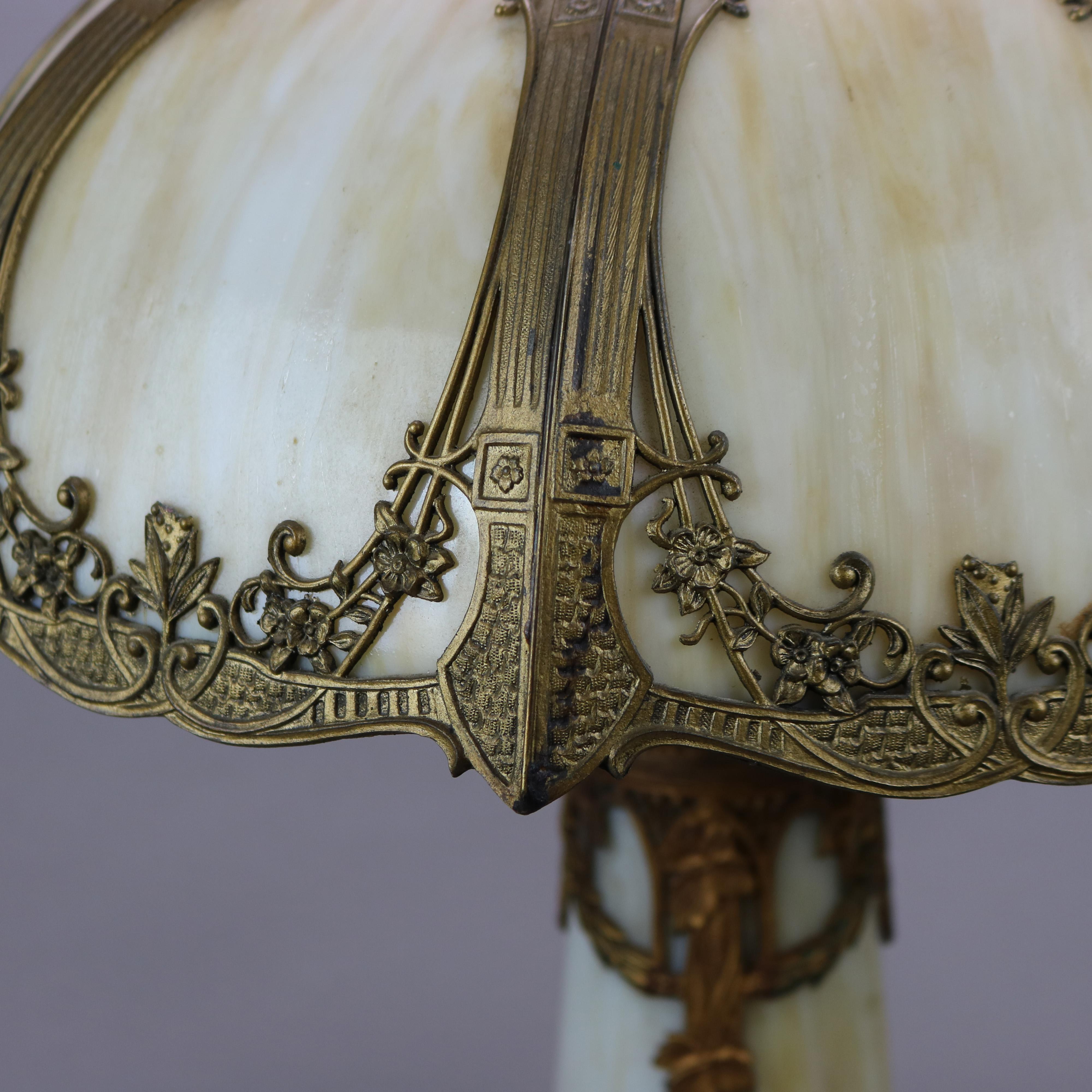 American Antique Arts & Crafts Bradley & Hubbard School Slag Glass Table Lamp c1920