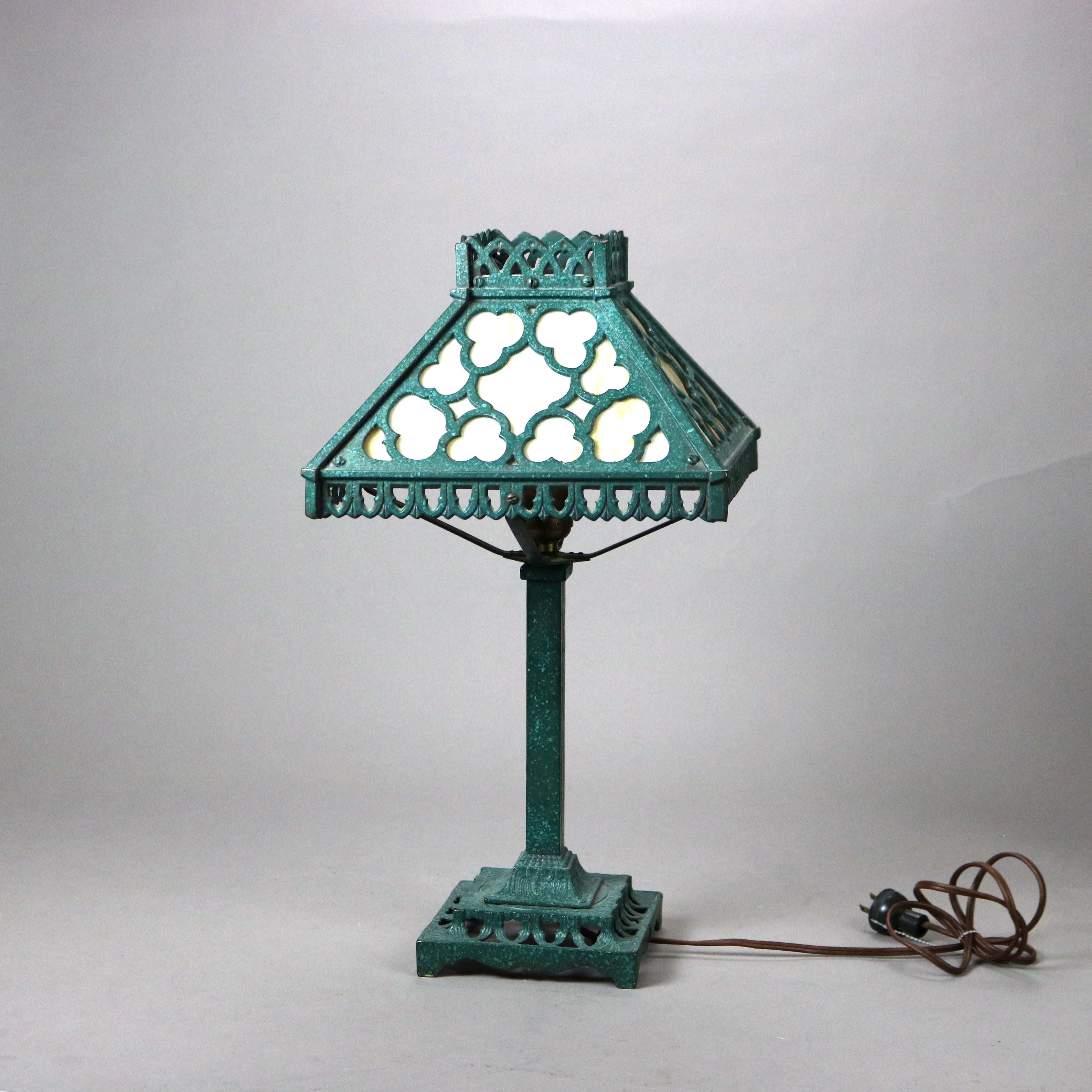 Antique Arts &Crafts Bradley & Hubbard School Slag Glass Table Lamp C1920 1