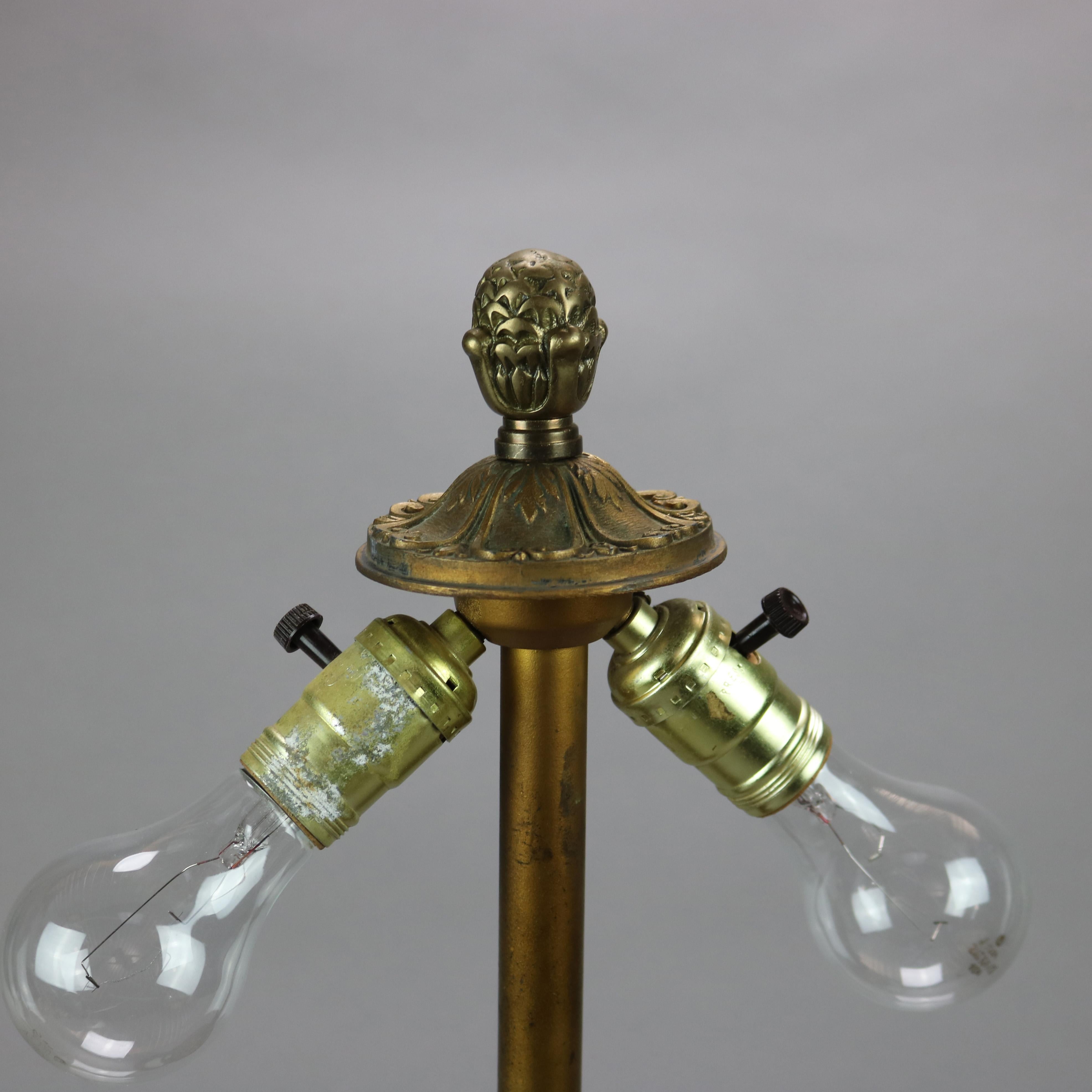 Cast Antique Arts & Crafts Bradley & Hubbard School Slag Glass Table Lamp c1920