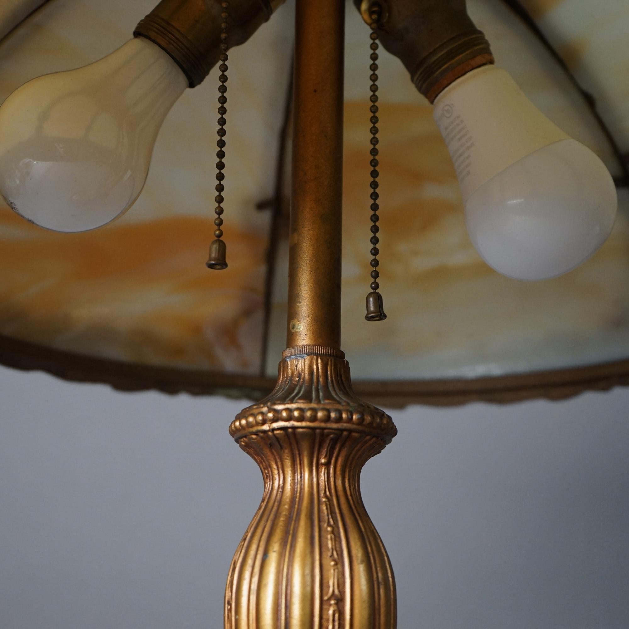 Cast Antique Arts & Crafts Bradley & Hubbard School Slag Glass Table Lamp c1920 For Sale